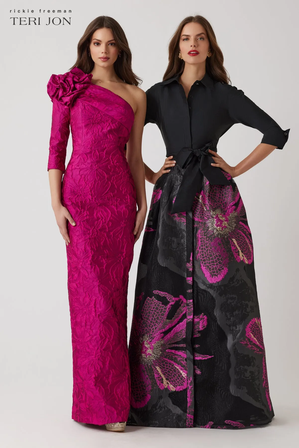 Metallic Taffeta Floral Organza Shirt Waist Gown sold by Teri Jon product image thumbnail 3