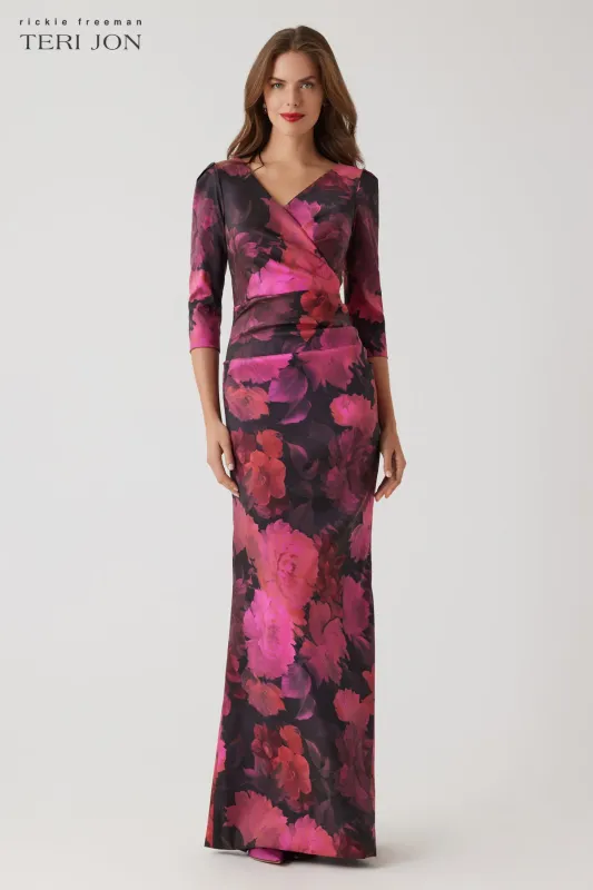 Floral Stretch Mikado Ruched Gown sold by Teri Jon