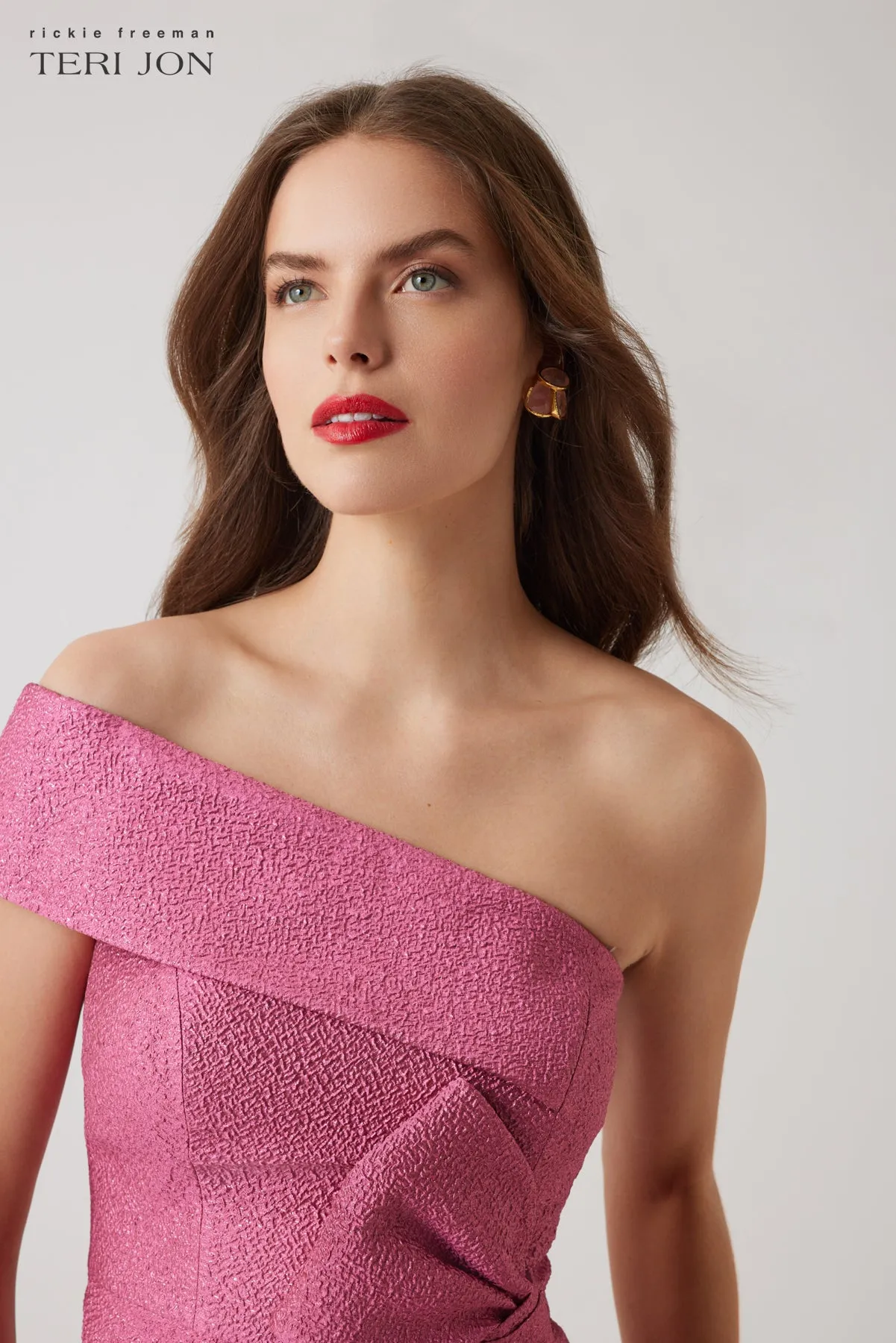 Metallic Jacquard One Shoulder High Low Gown sold by Teri Jon product image thumbnail 2