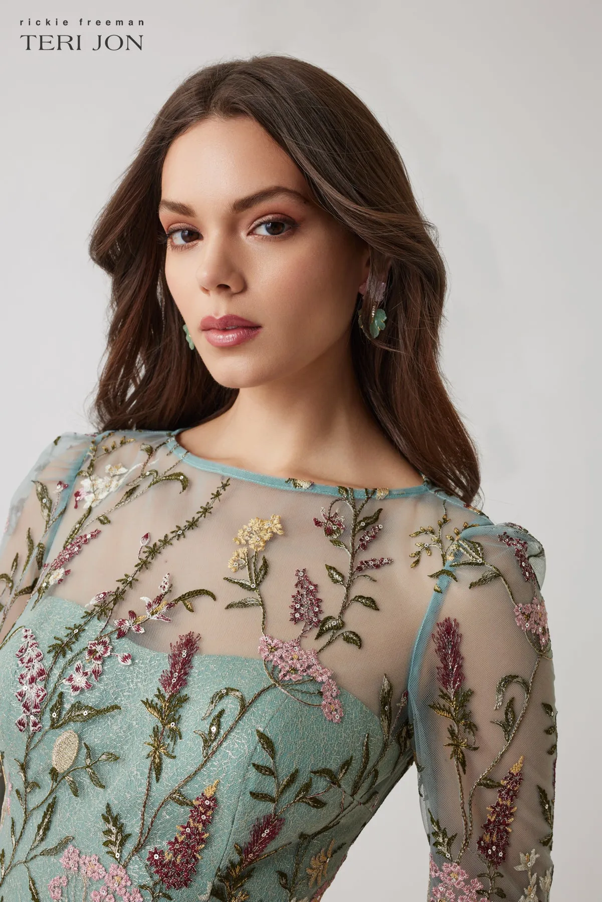 Embroidered Tulle A Line Gown sold by Teri Jon product image thumbnail 2