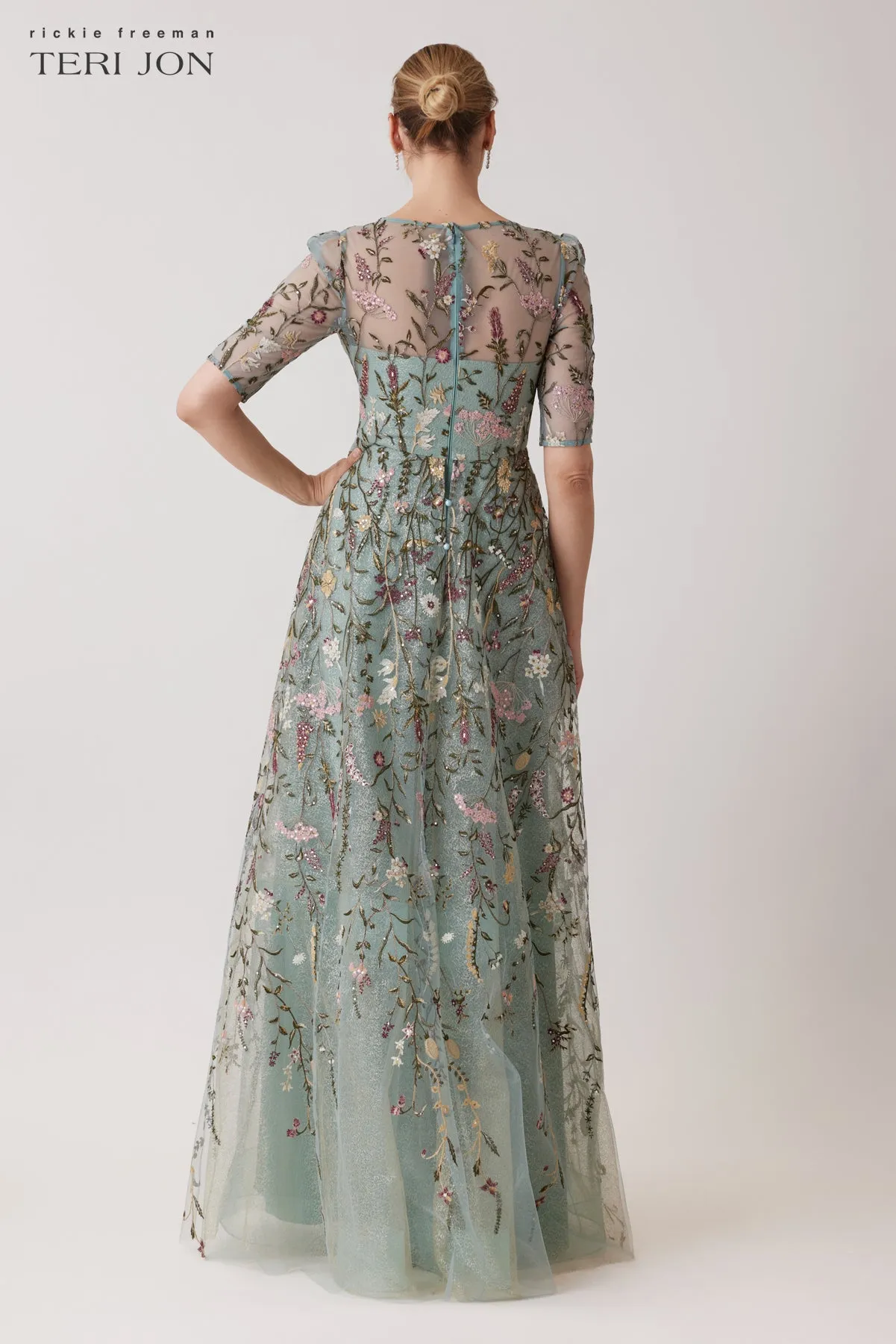 Embroidered Tulle A Line Gown sold by Teri Jon product image thumbnail 3