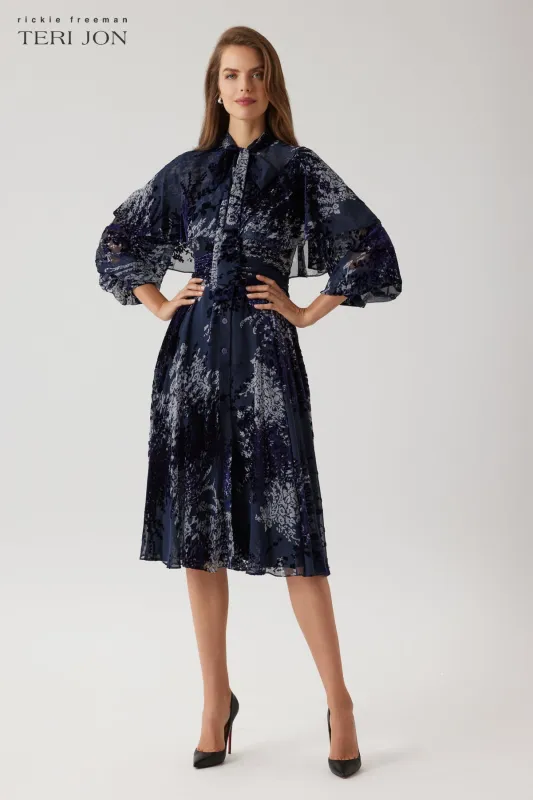 Floral Velvet Tie Neck Cape Dress sold by Teri Jon