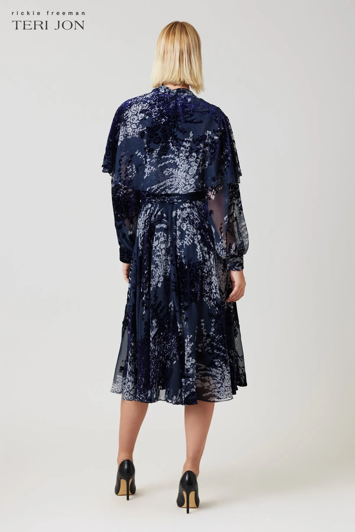 Floral Velvet Tie Neck Cape Dress sold by Teri Jon product image thumbnail 2