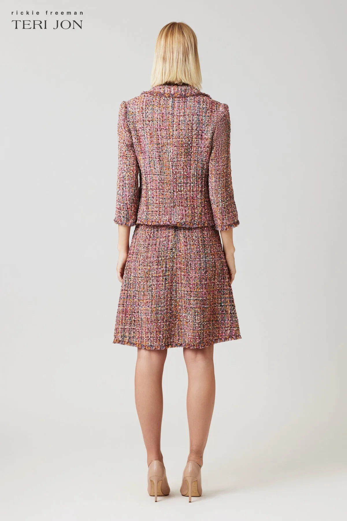 Chiffon Tie Neck Top Boucle Skirt Dress sold by Teri Jon product image thumbnail 5