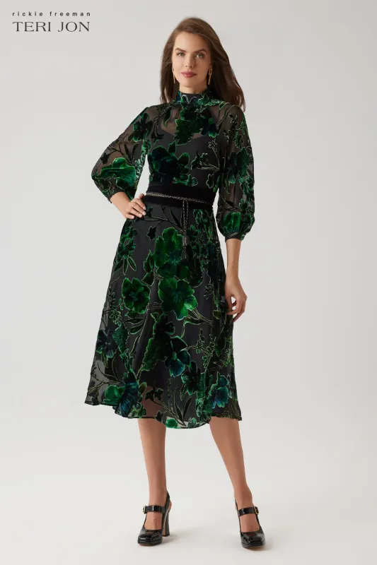 Velvet Burnout Floral Belted Dress sold by Teri Jon