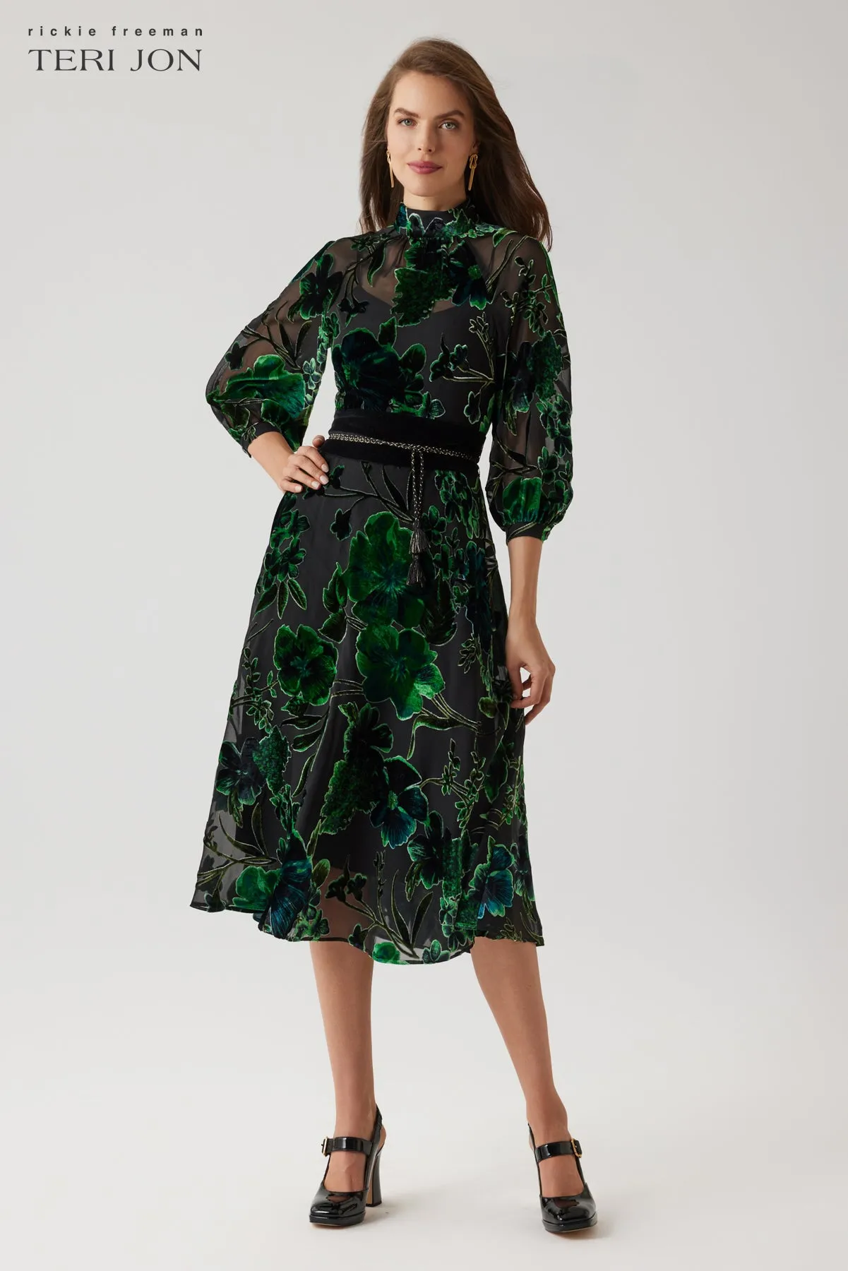 Velvet Burnout Floral Belted Dress sold by Teri Jon