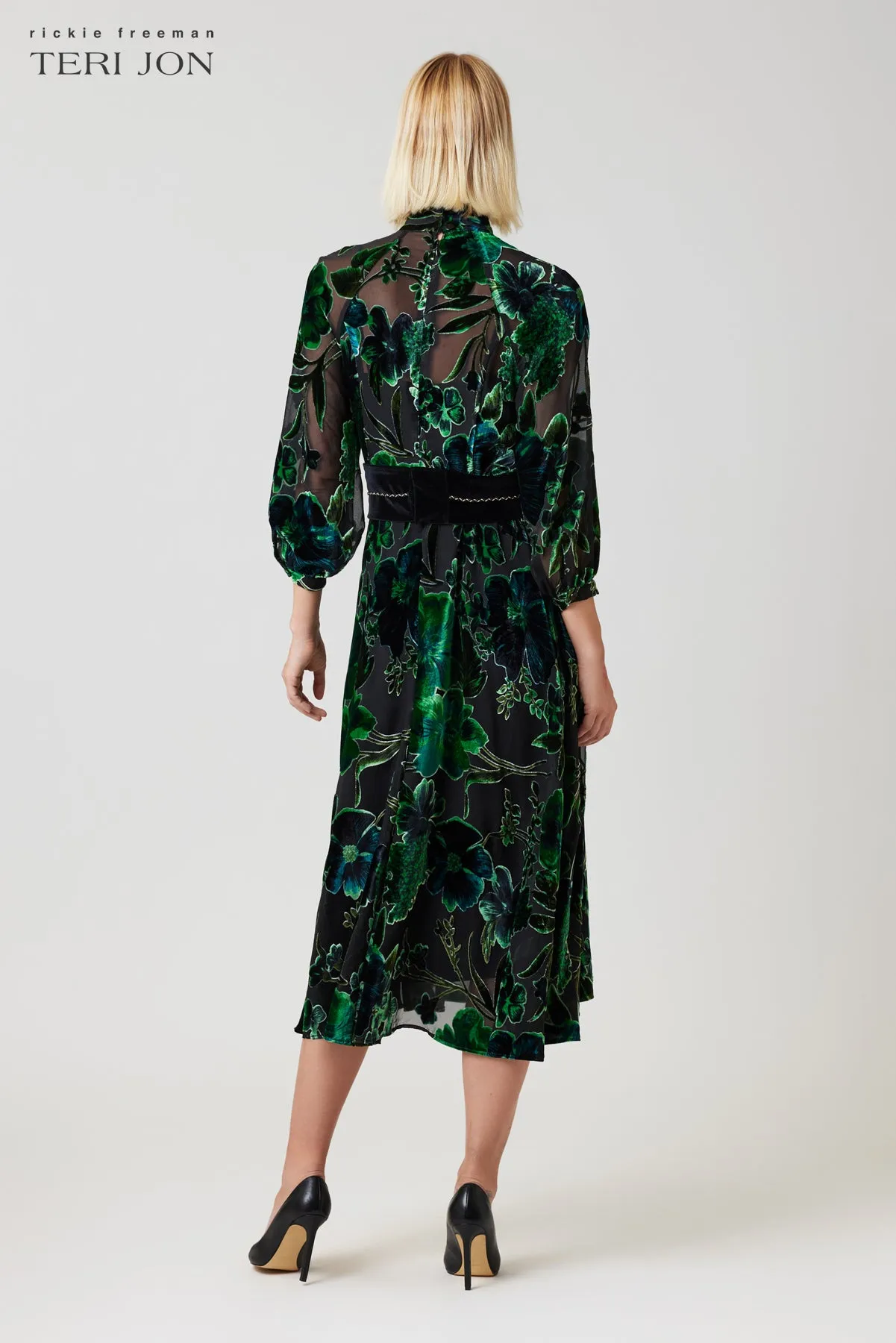 Velvet Burnout Floral Belted Dress sold by Teri Jon product image thumbnail 4