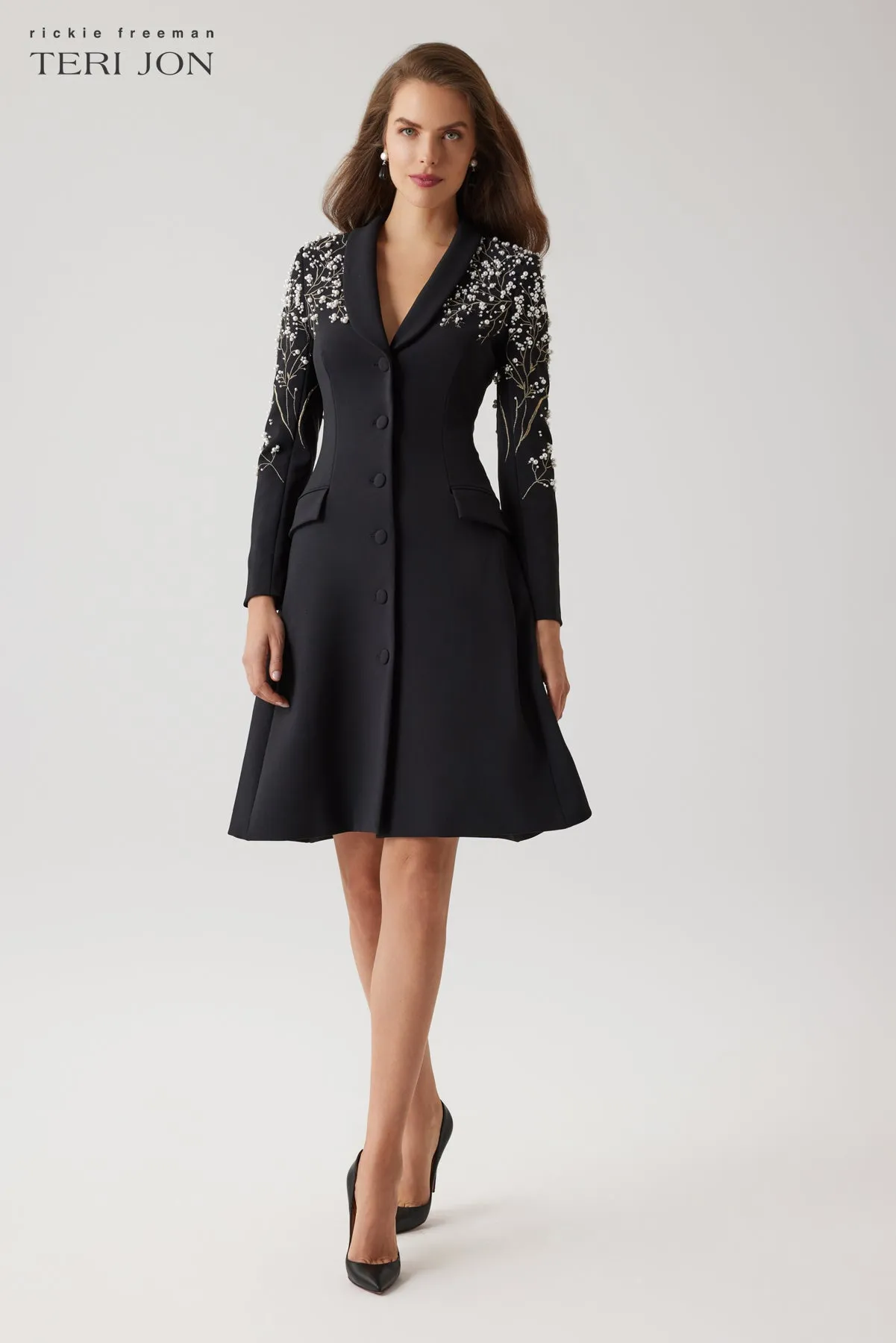 Crepe Pearl Floral Applique Blazer Dress sold by Teri Jon product image thumbnail 2
