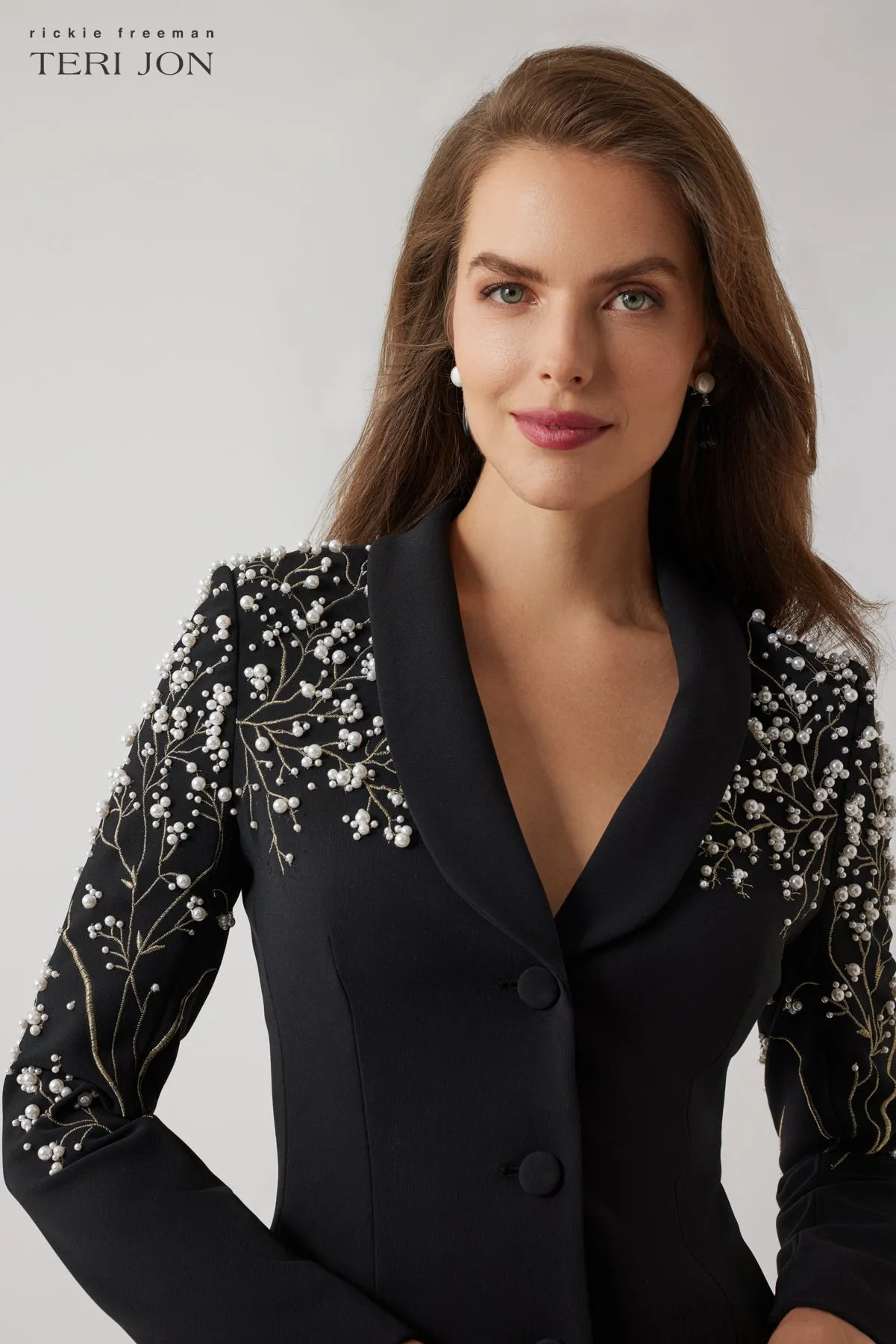 Crepe Pearl Floral Applique Blazer Dress sold by Teri Jon product image thumbnail 3