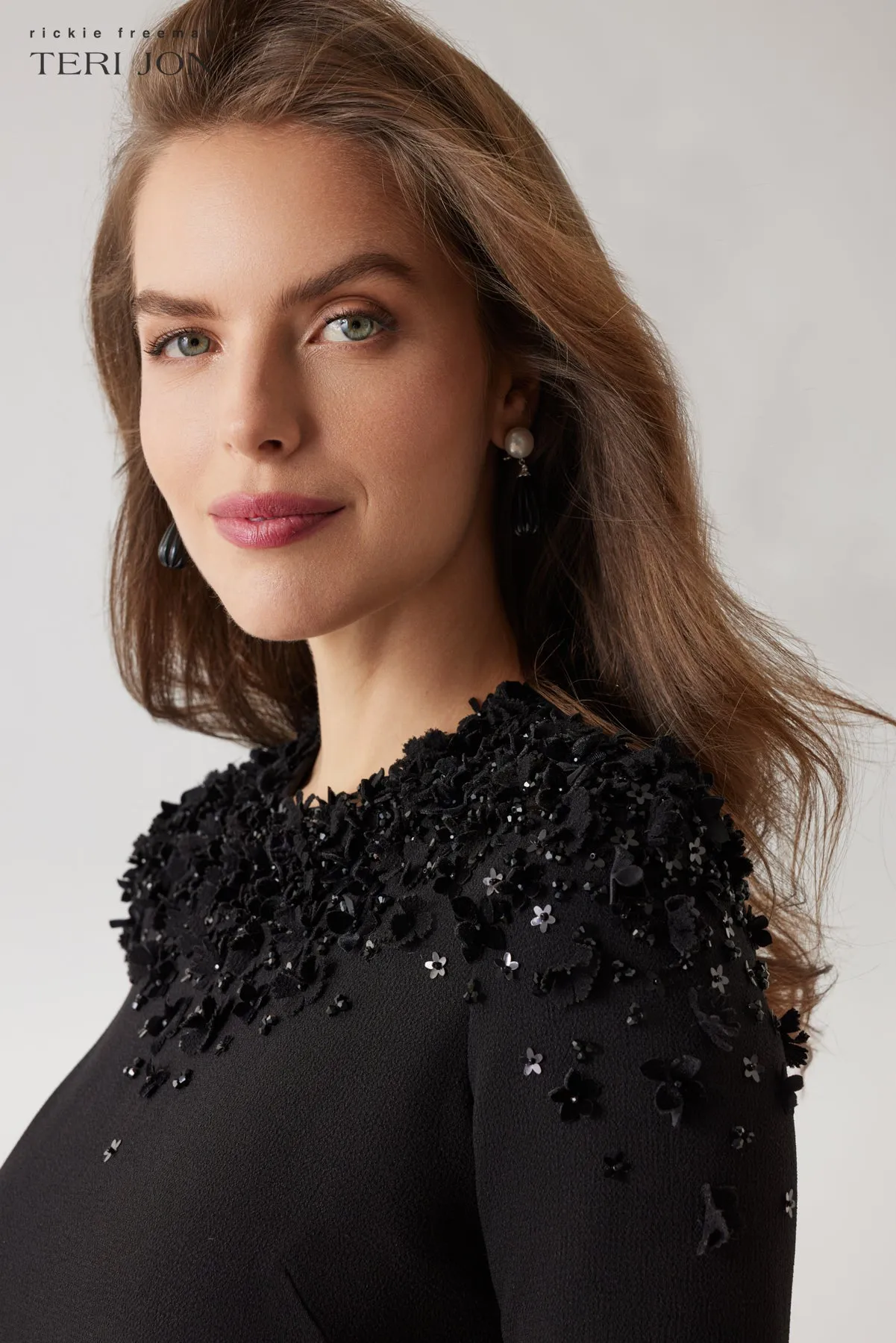 Crepe Floral Beaded Applique Dress sold by Teri Jon product image thumbnail 3