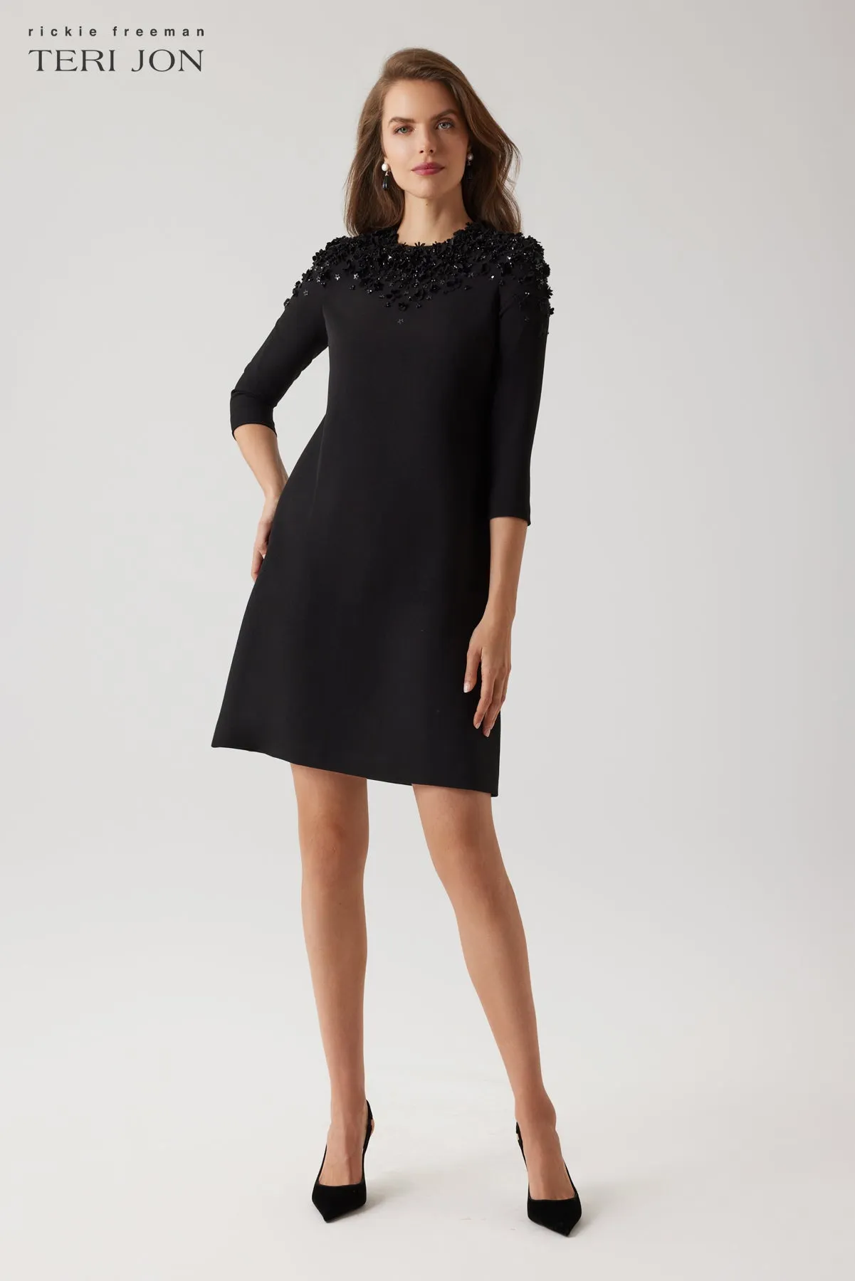 Crepe Floral Beaded Applique Dress sold by Teri Jon