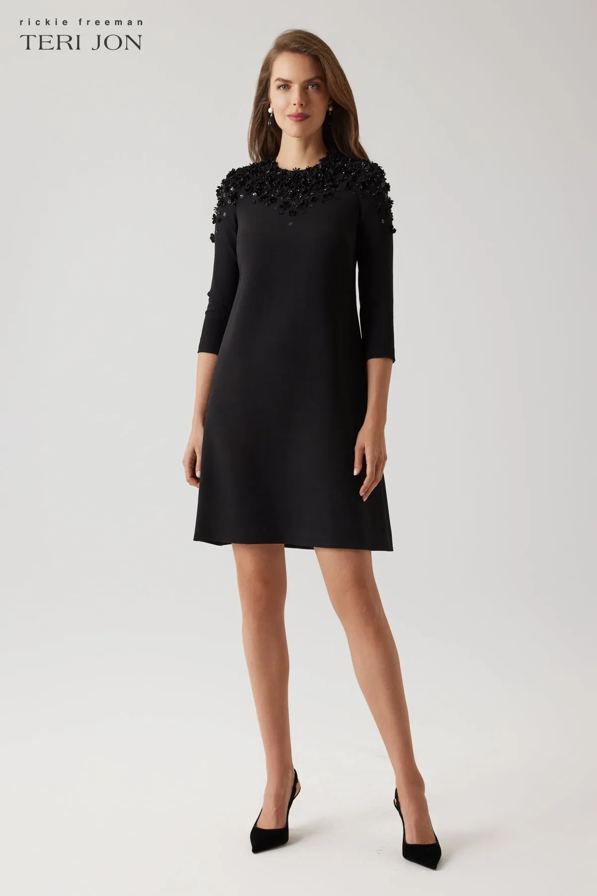 Crepe Floral Beaded Applique Dress sold by Teri Jon product image thumbnail 2