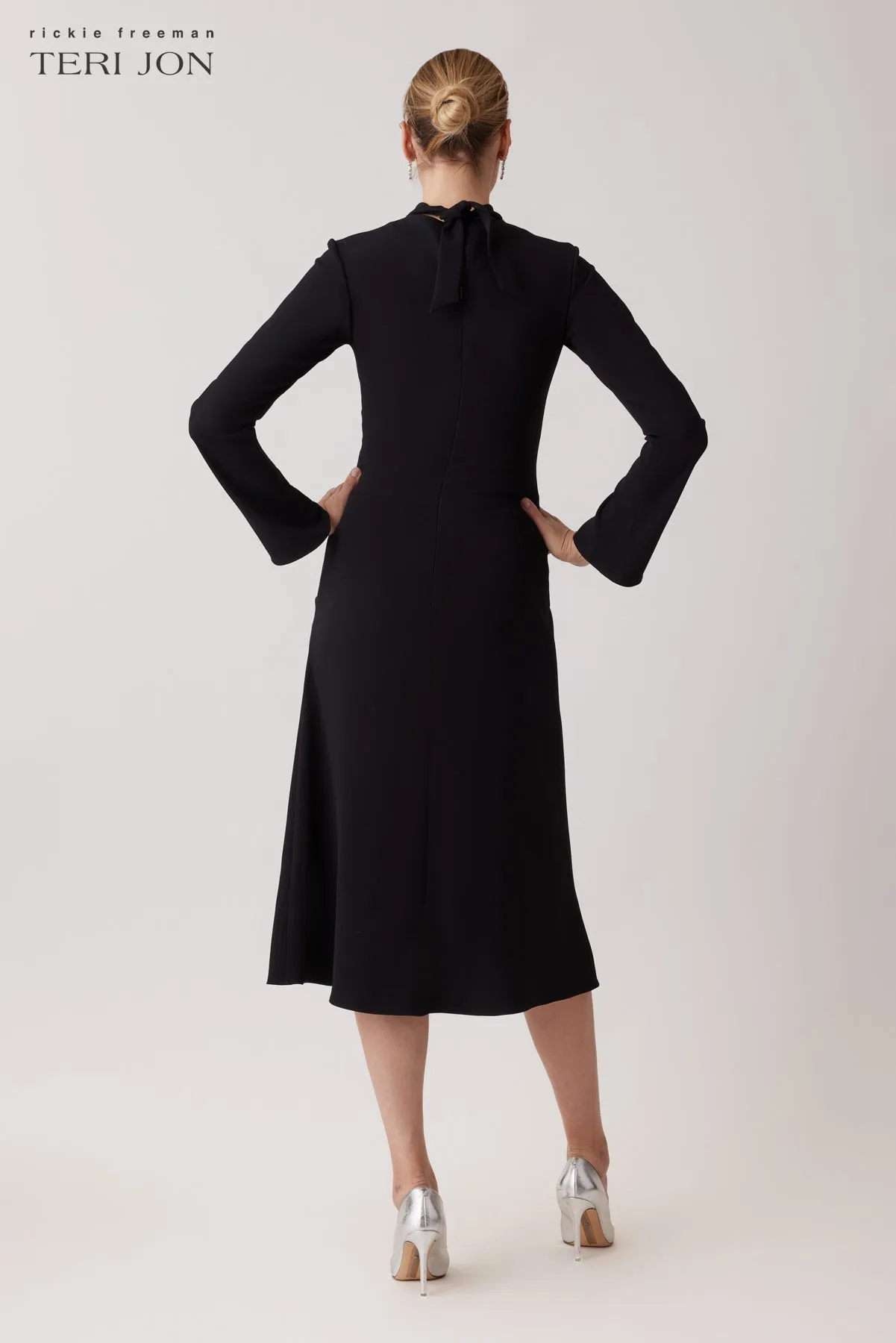 Crepe Flower Embellished Mock Neck Dress sold by Teri Jon product image thumbnail 4