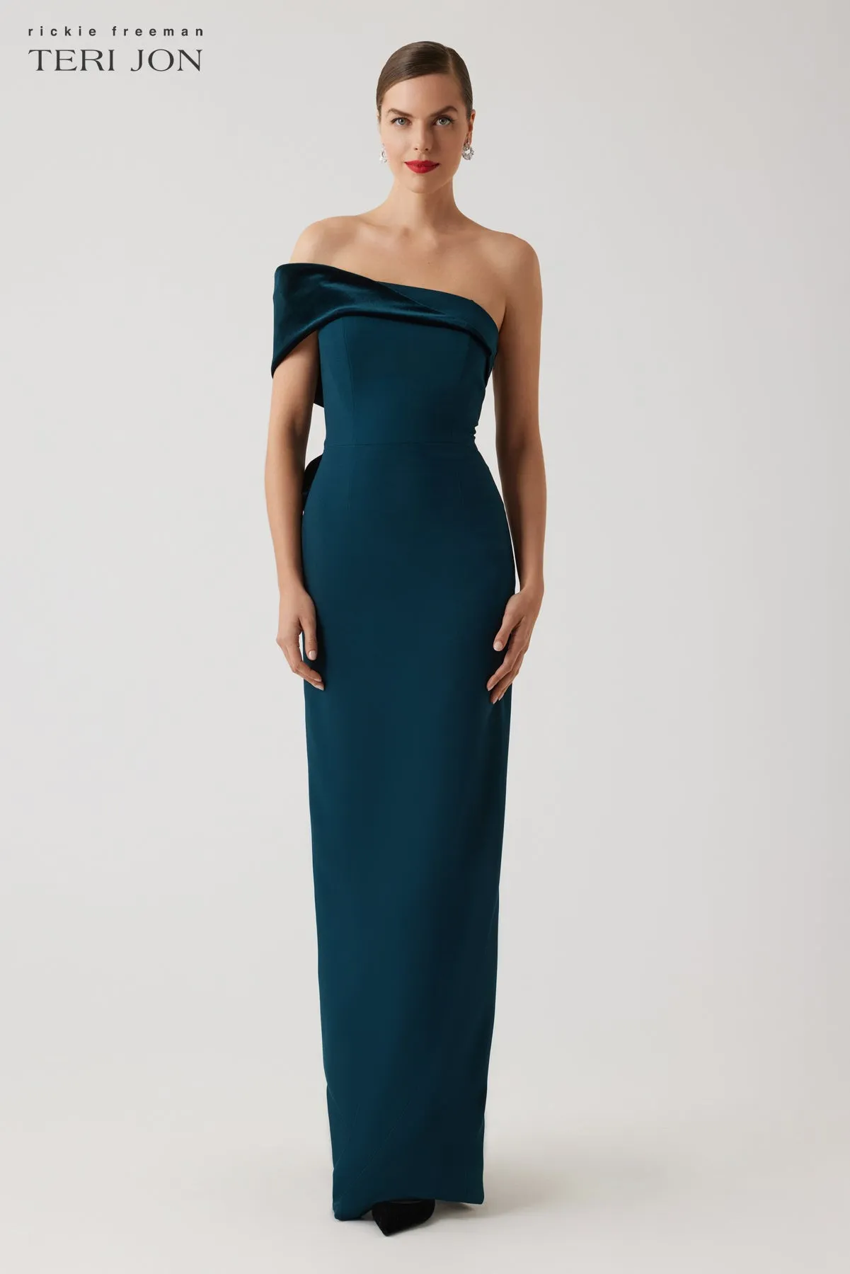 Crepe Off The Shoulder Bow Gown sold by Teri Jon