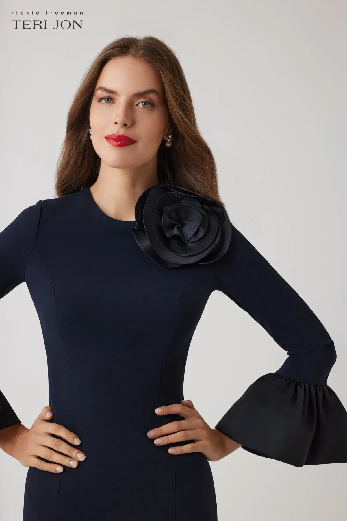 Crepe Flower And Flounce Cuff Gown sold by Teri Jon product image thumbnail 2