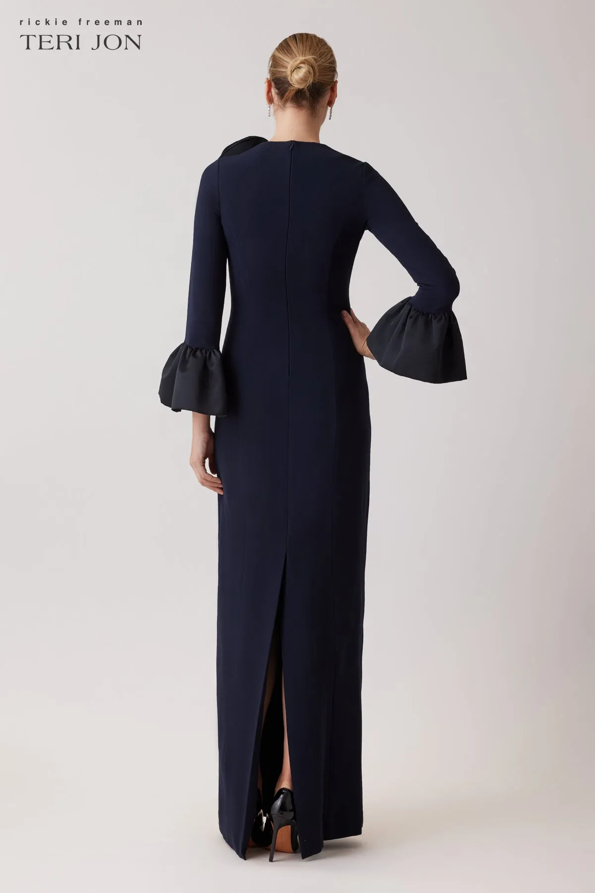 Crepe Flower And Flounce Cuff Gown sold by Teri Jon product image thumbnail 3