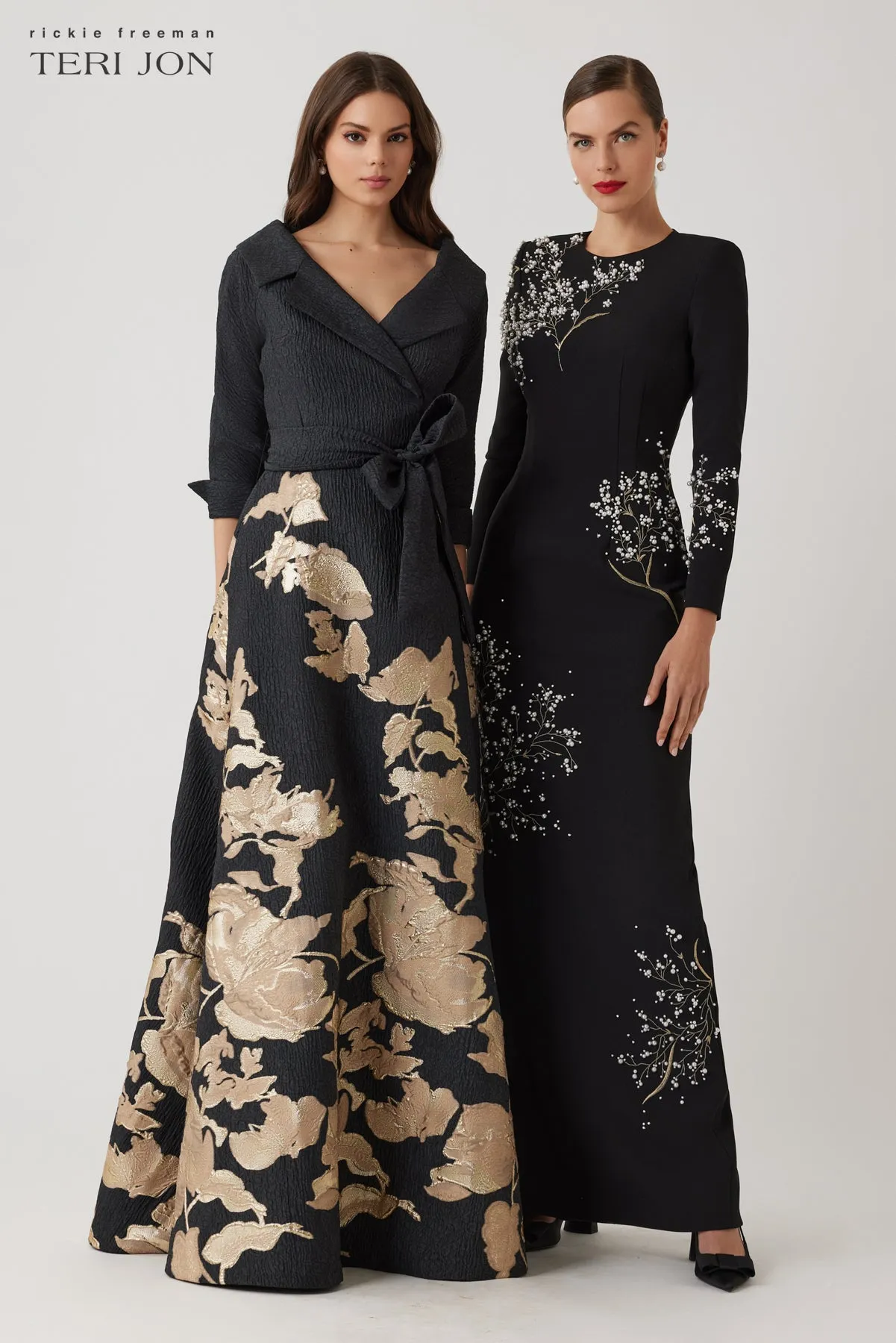 Metallic Jacquard Floral Shirtdress Gown sold by Teri Jon product image thumbnail 4