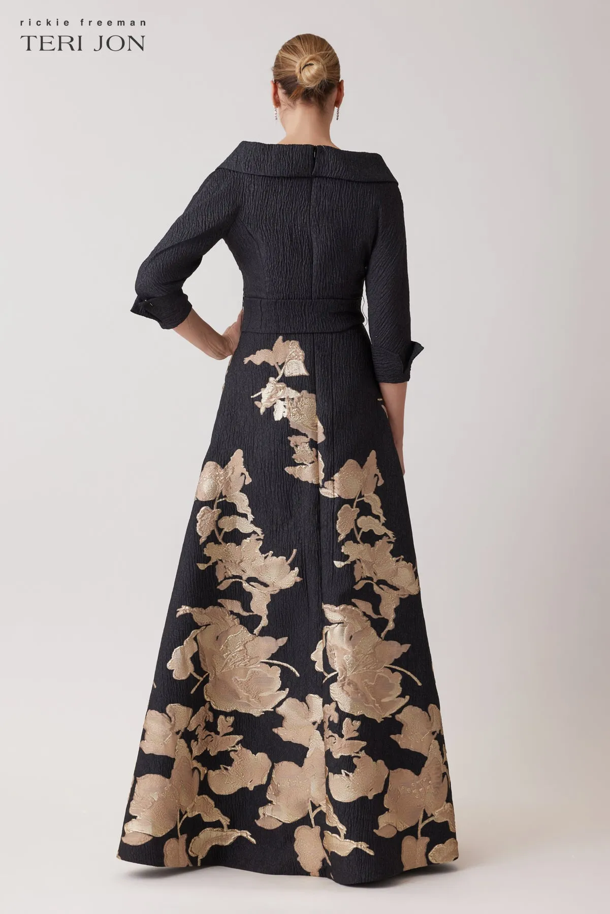 Metallic Jacquard Floral Shirtdress Gown sold by Teri Jon product image thumbnail 3