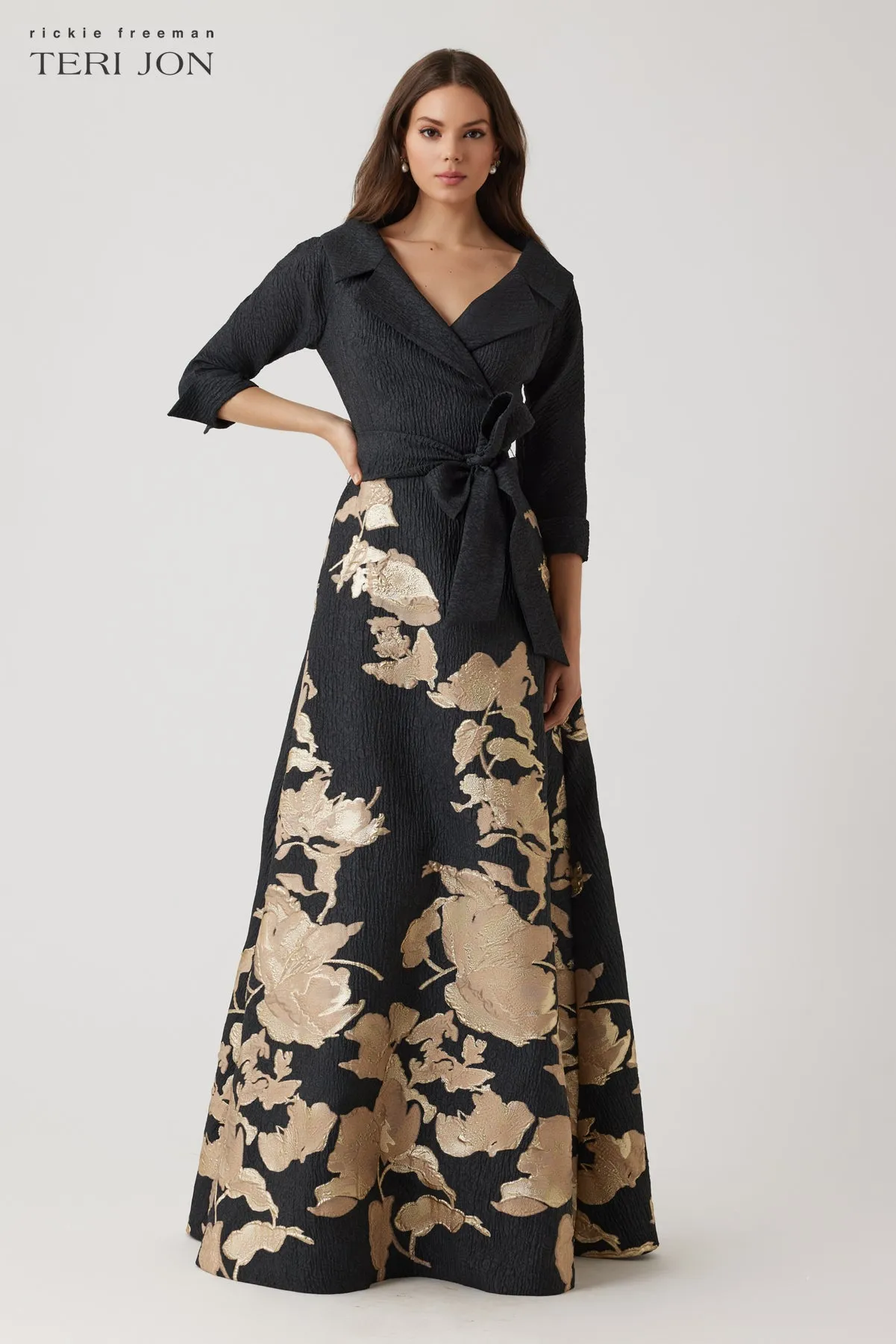 Metallic Jacquard Floral Shirtdress Gown sold by Teri Jon