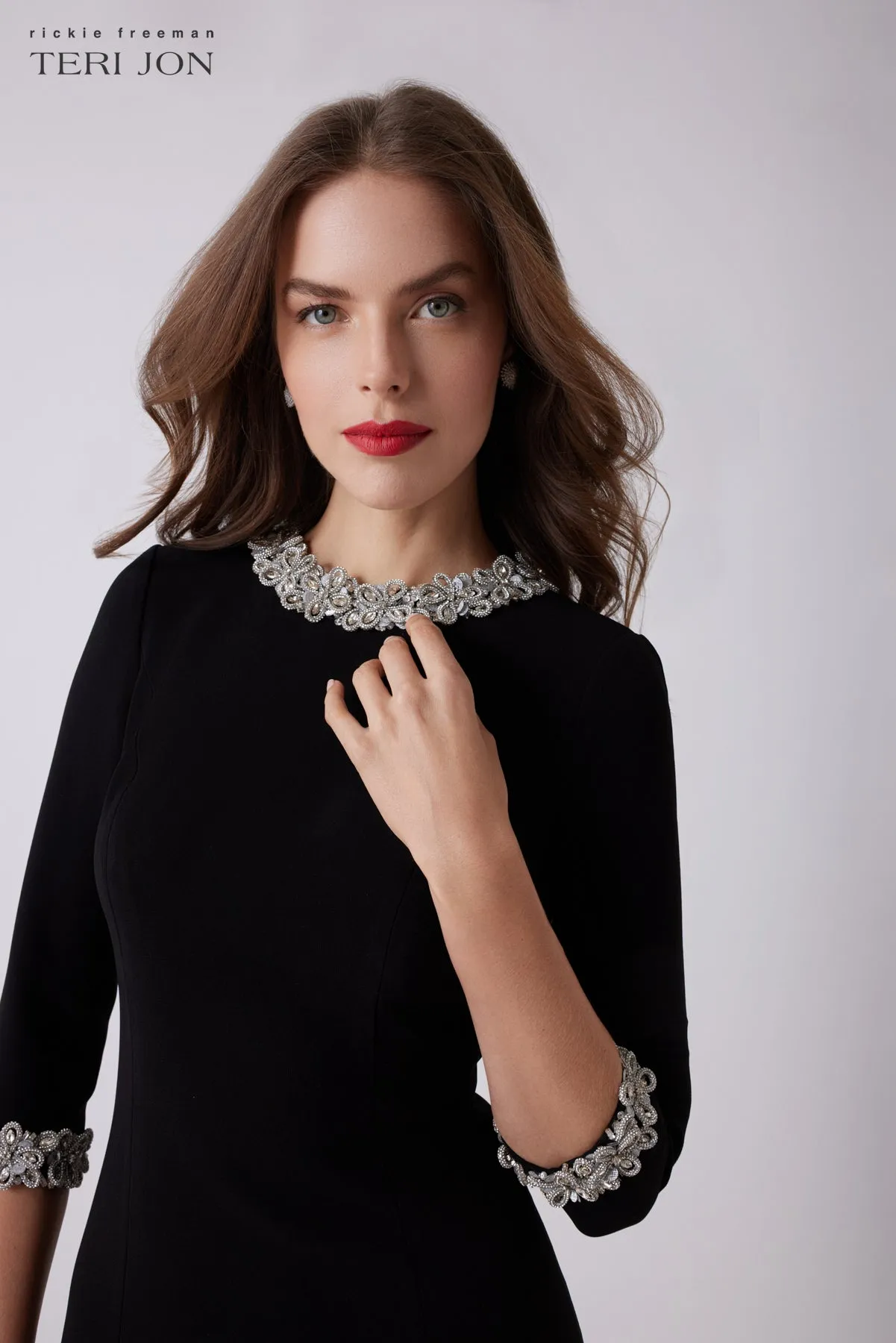 Crepe Elbow Sleeve Jewel Trim Gown sold by Teri Jon product image thumbnail 3