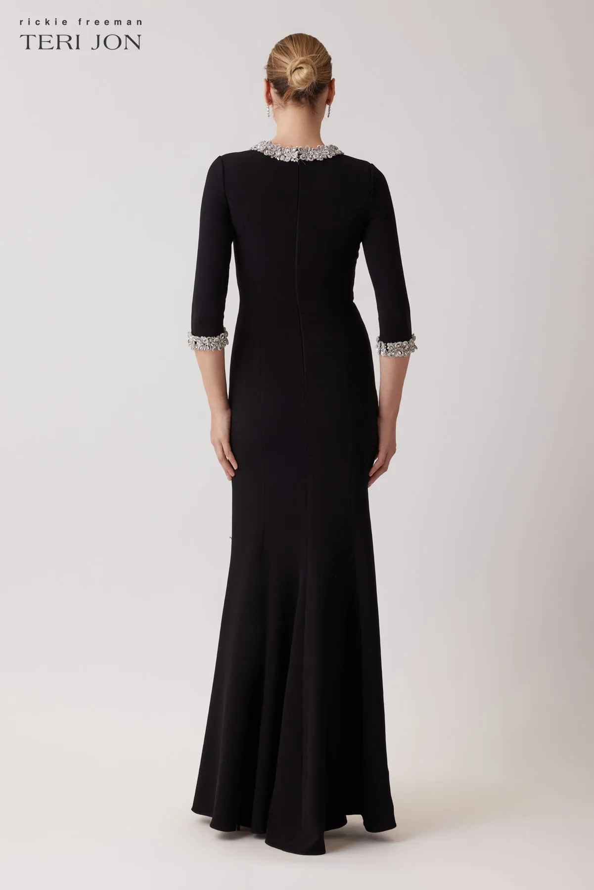 Crepe Elbow Sleeve Jewel Trim Gown sold by Teri Jon product image thumbnail 4