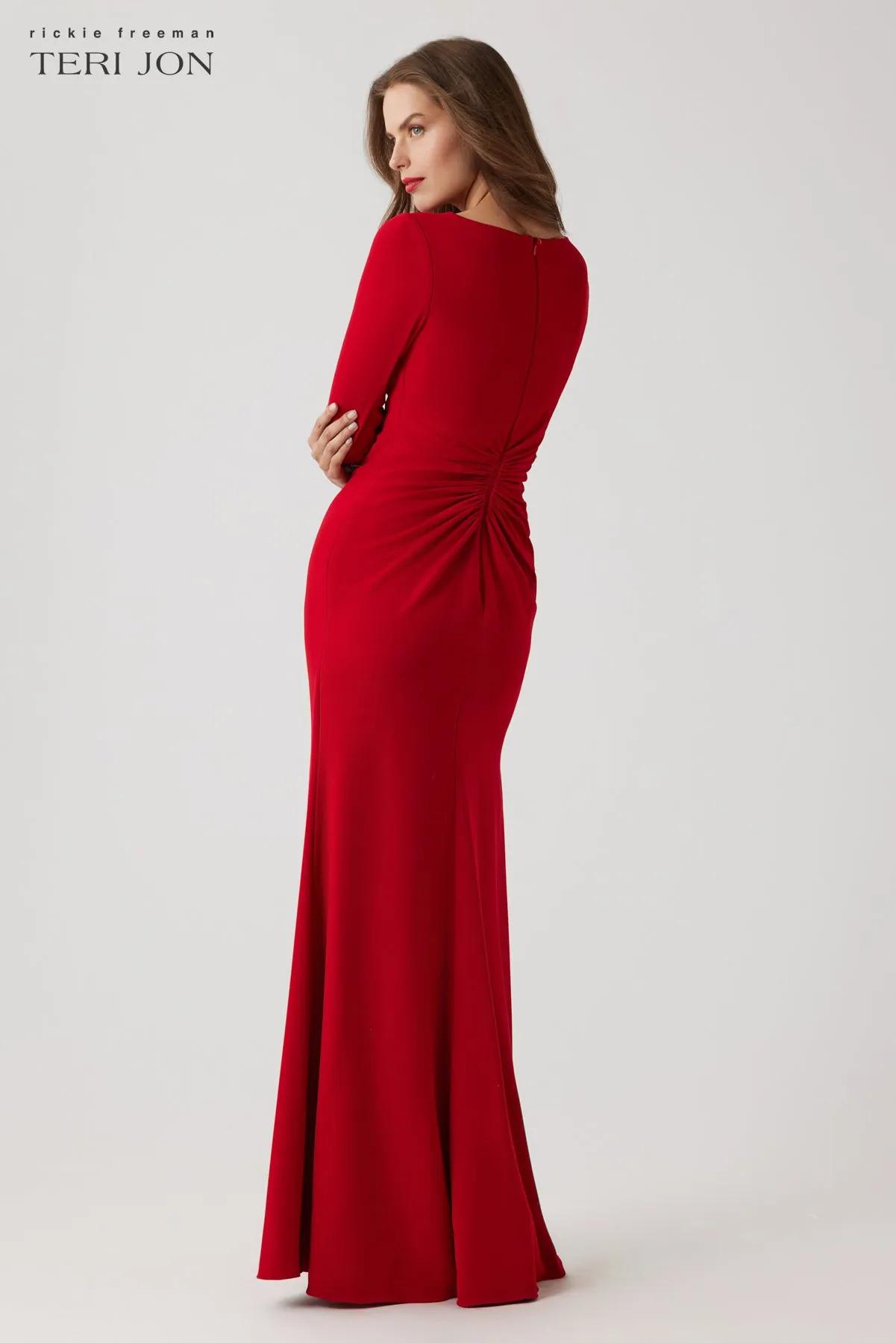 Crepe Ruched Jewel Applique Gown sold by Teri Jon product image thumbnail 3