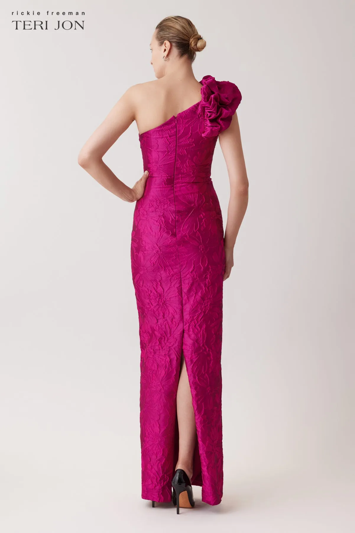 Floral Textured Jacquard One Shoulder Gown sold by Teri Jon product image thumbnail 4