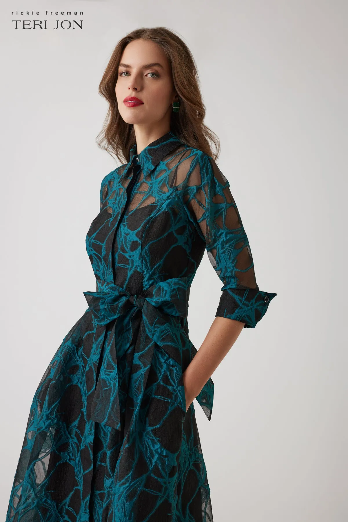 Organza Web Pattern Shirt Dress sold by Teri Jon product image thumbnail 5