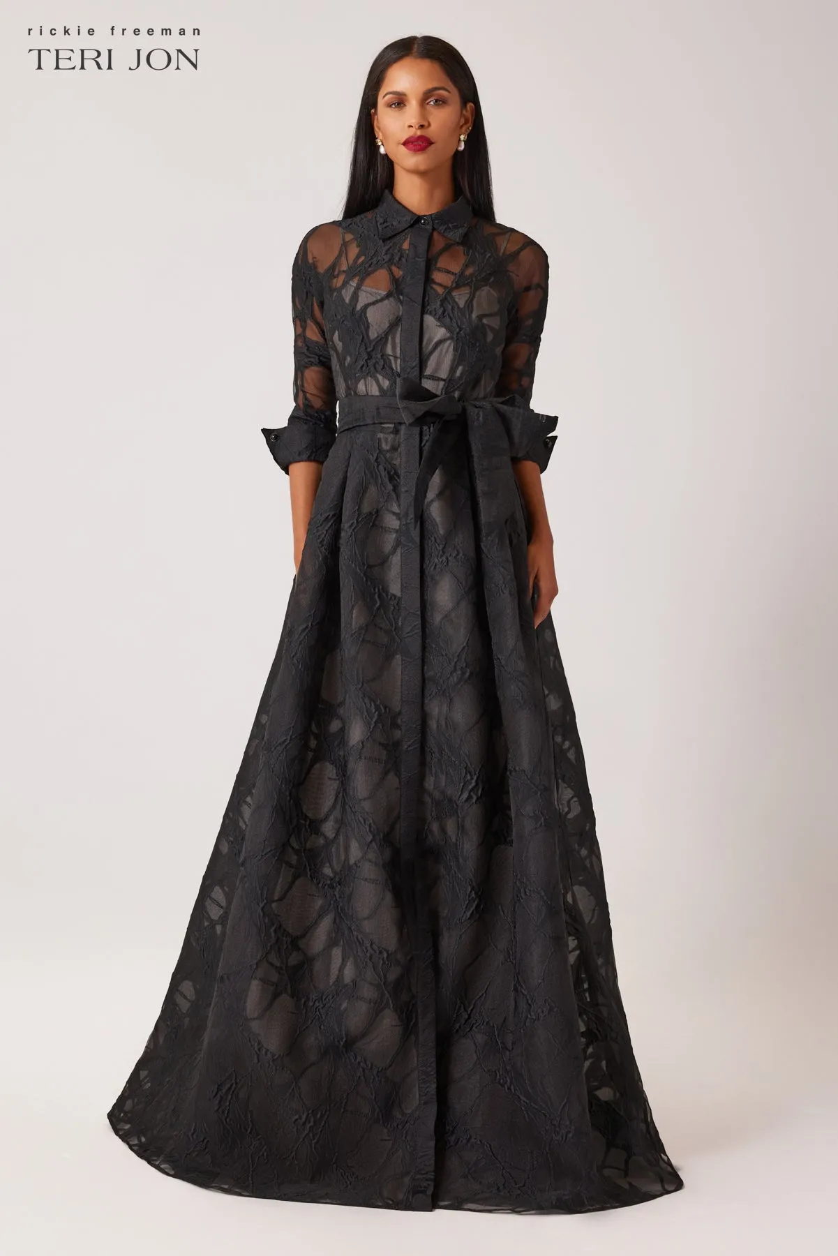 Organza Web Pattern Shirt Dress sold by Teri Jon product image thumbnail 2