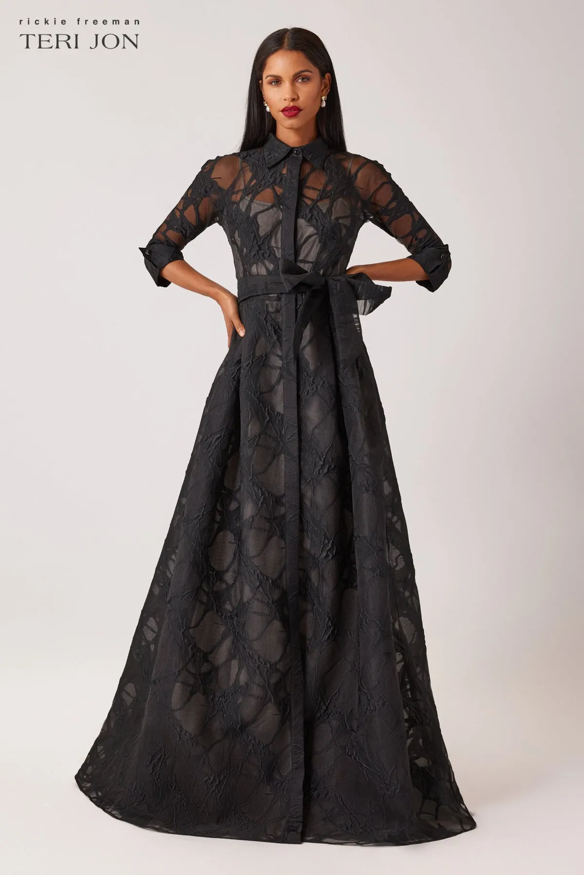 Organza Web Pattern Shirt Dress sold by Teri Jon product image thumbnail 3