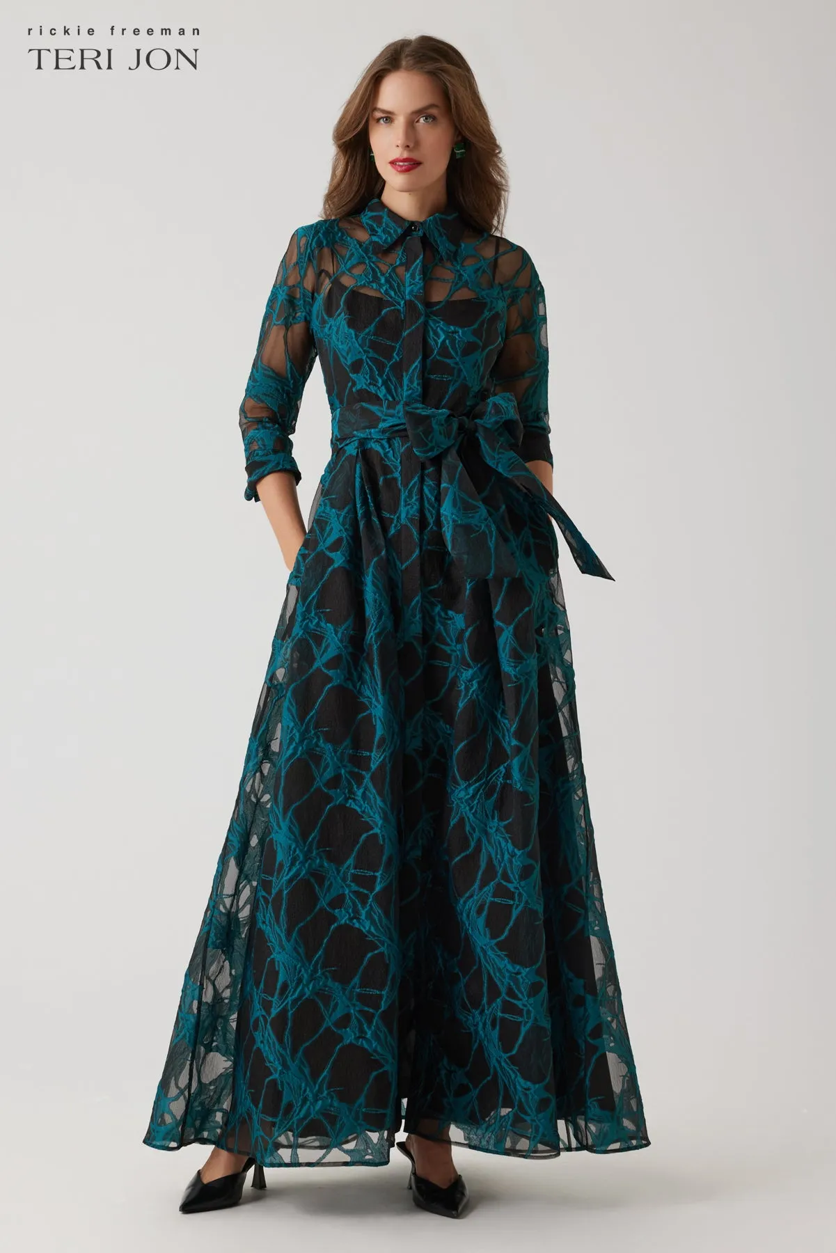 Organza Web Pattern Shirt Dress sold by Teri Jon product image thumbnail 4