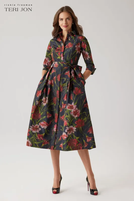 Taffeta Faille Hazy Floral Print Shirt Dress sold by Teri Jon