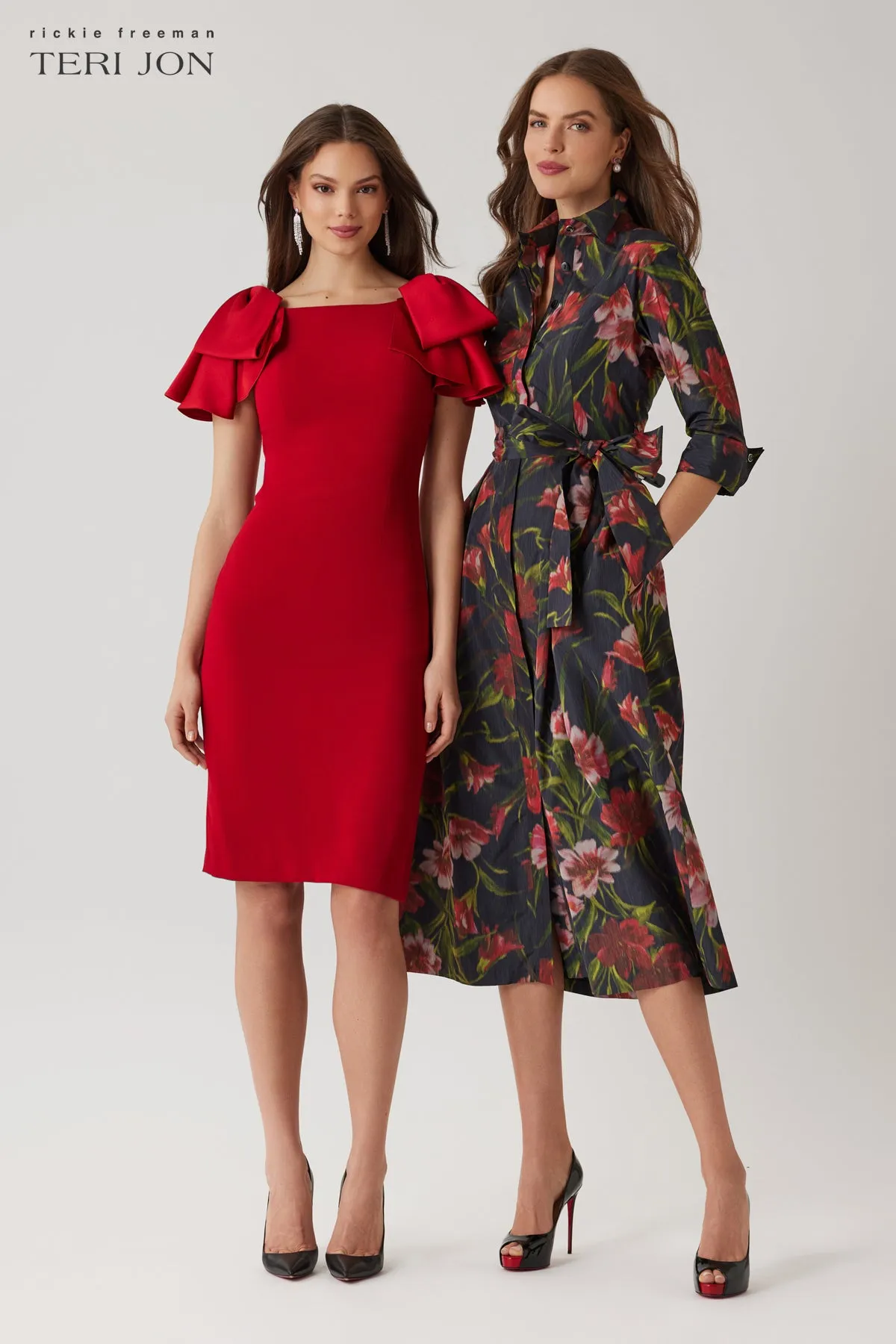 Taffeta Faille Hazy Floral Print Shirt Dress sold by Teri Jon product image thumbnail 3