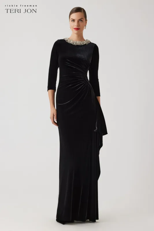 Velvet Jewel Collar Gown sold by Teri Jon