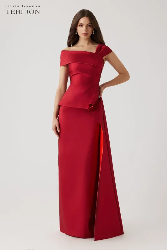 Stretch Gazar Ruched Peplum Gown sold by Teri Jon