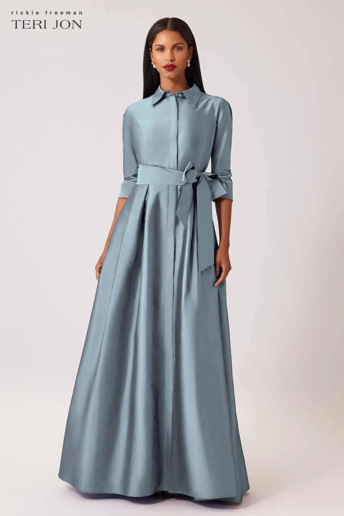 3/4 Sleeve Taffeta Shirtwaist Gown sold by Teri Jon