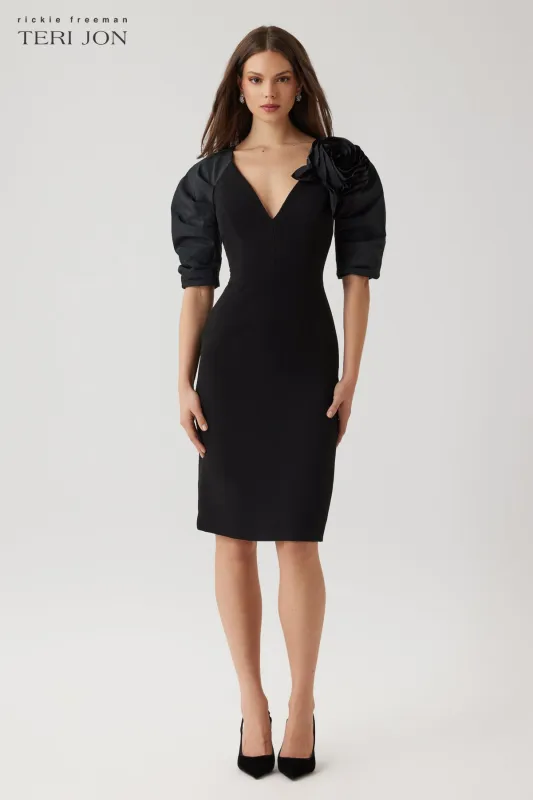 Crepe Flower And Puff Sleeve Dress sold by Teri Jon
