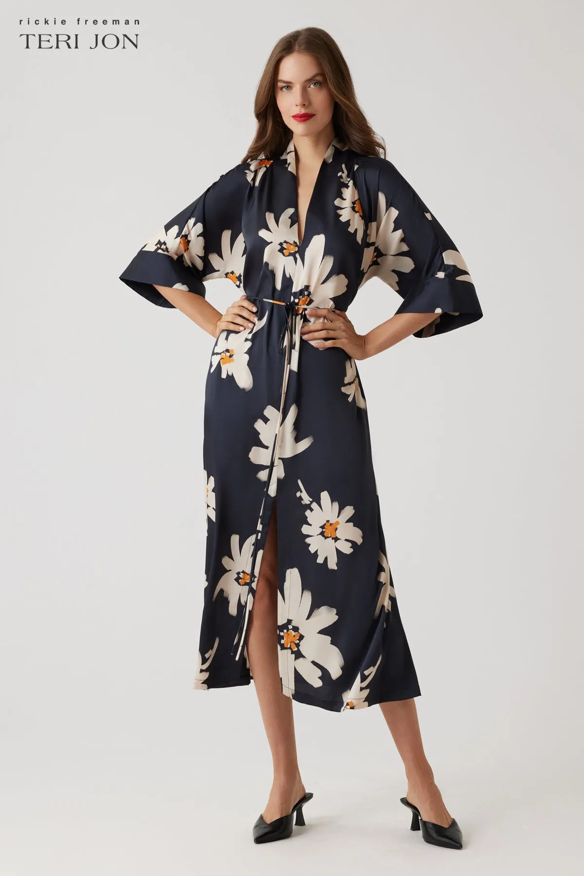 Twill Flower Print Kimono Dress sold by Teri Jon product image thumbnail 3