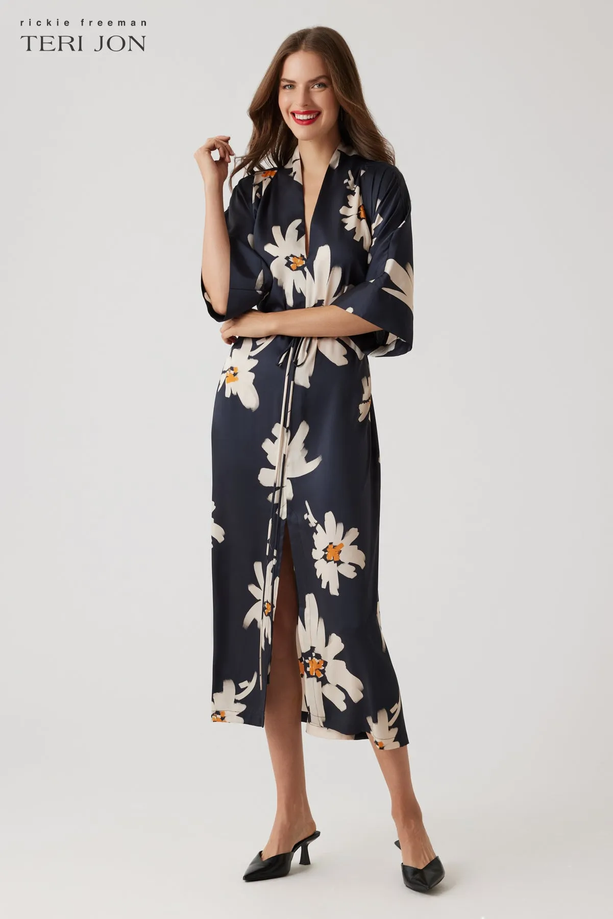 Twill Flower Print Kimono Dress sold by Teri Jon product image thumbnail 2