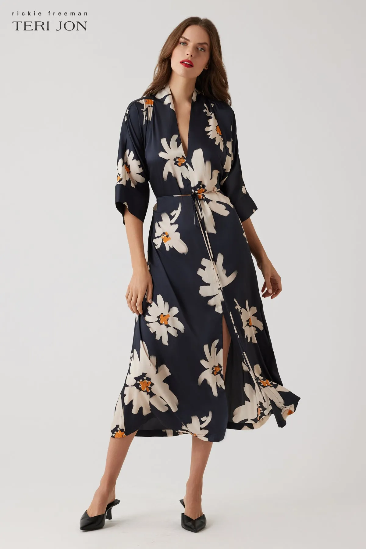 Twill Flower Print Kimono Dress sold by Teri Jon product image thumbnail 4