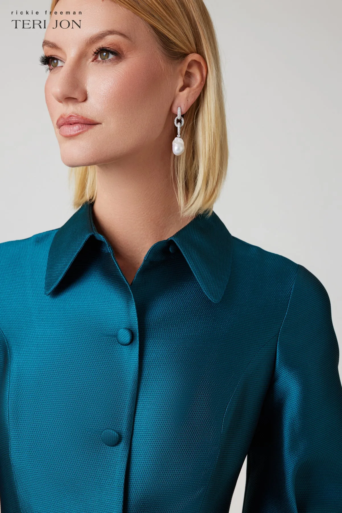 Pique Faille Puff Sleeve Shirt Dress sold by Teri Jon product image thumbnail 3