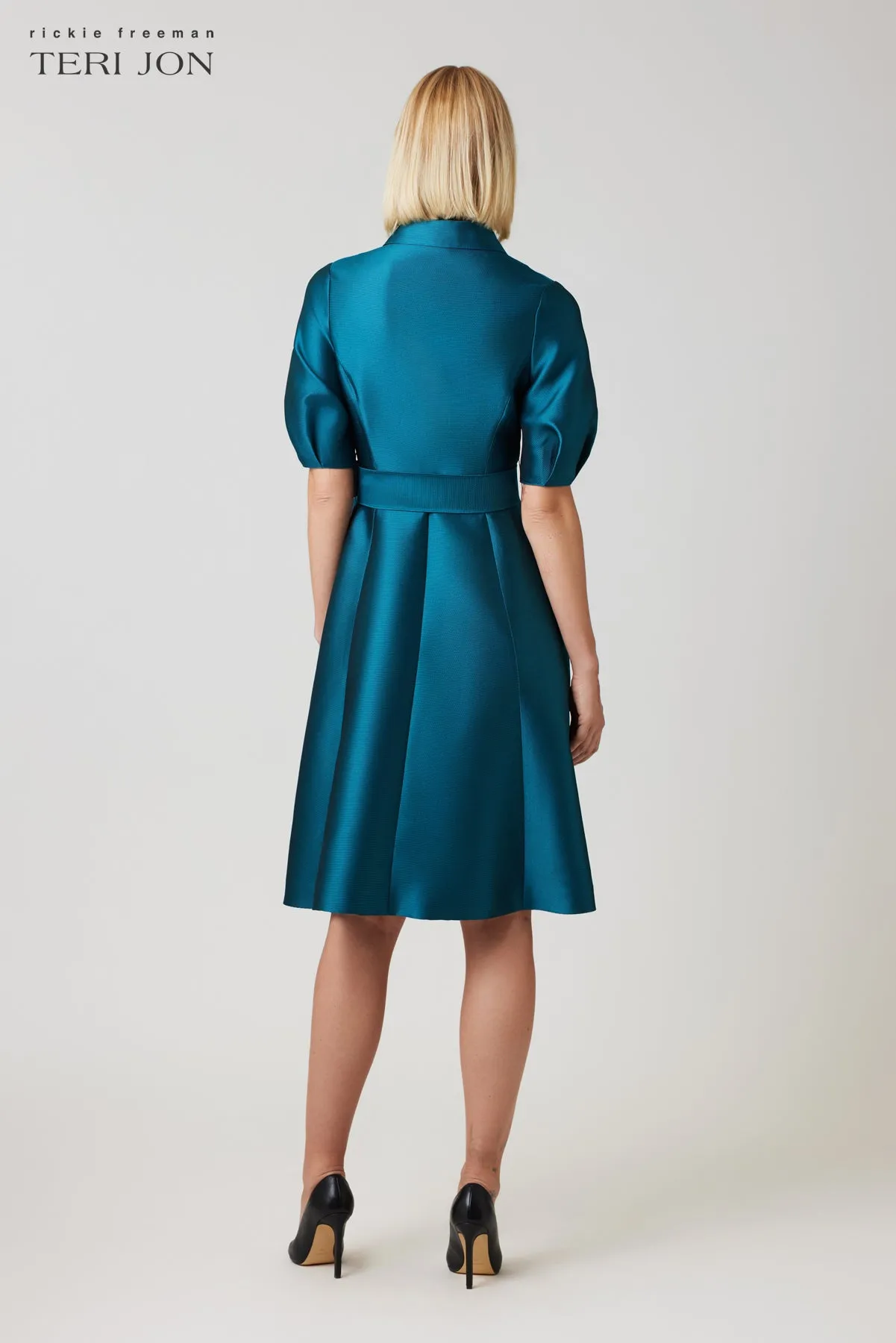 Pique Faille Puff Sleeve Shirt Dress sold by Teri Jon product image thumbnail 4