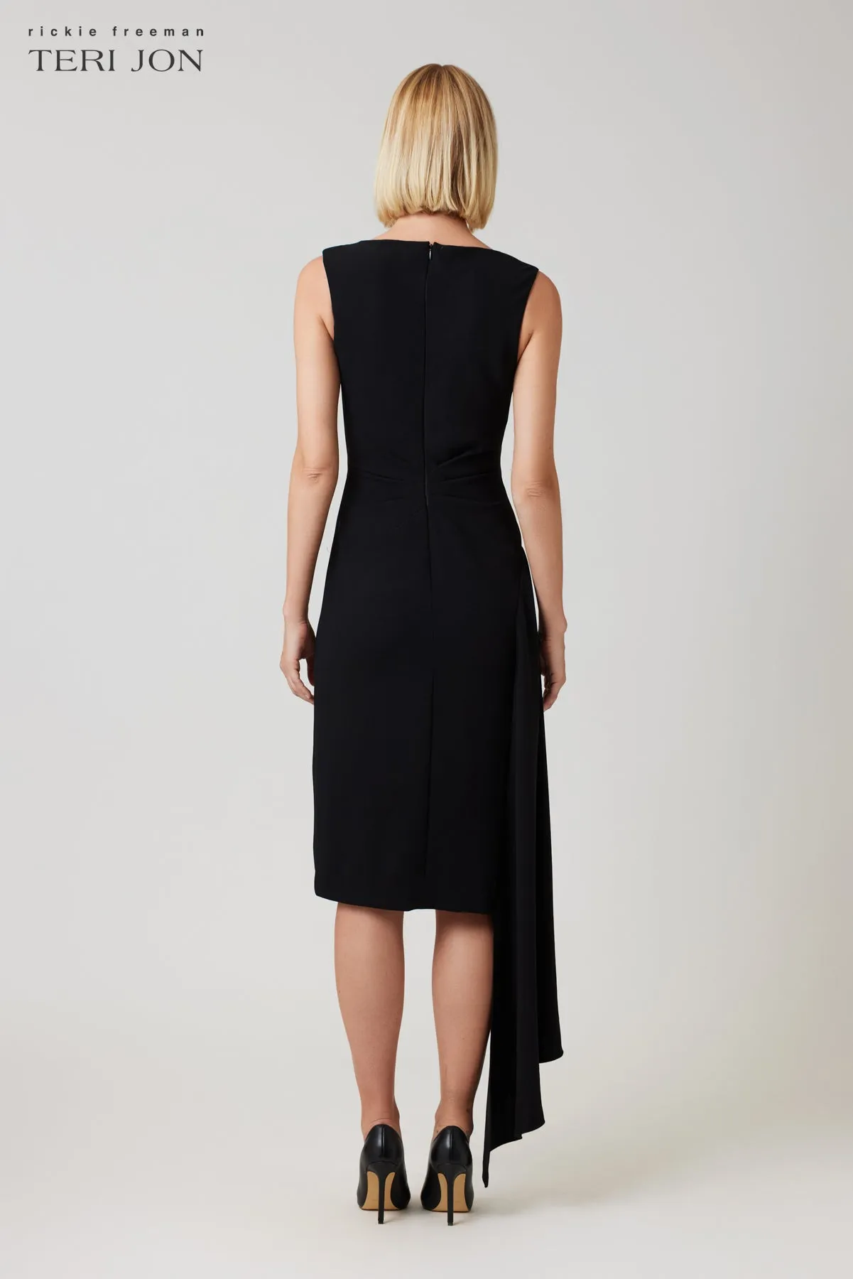 Crepe Asymmetrical Hem Ruched Side Dress sold by Teri Jon product image thumbnail 4