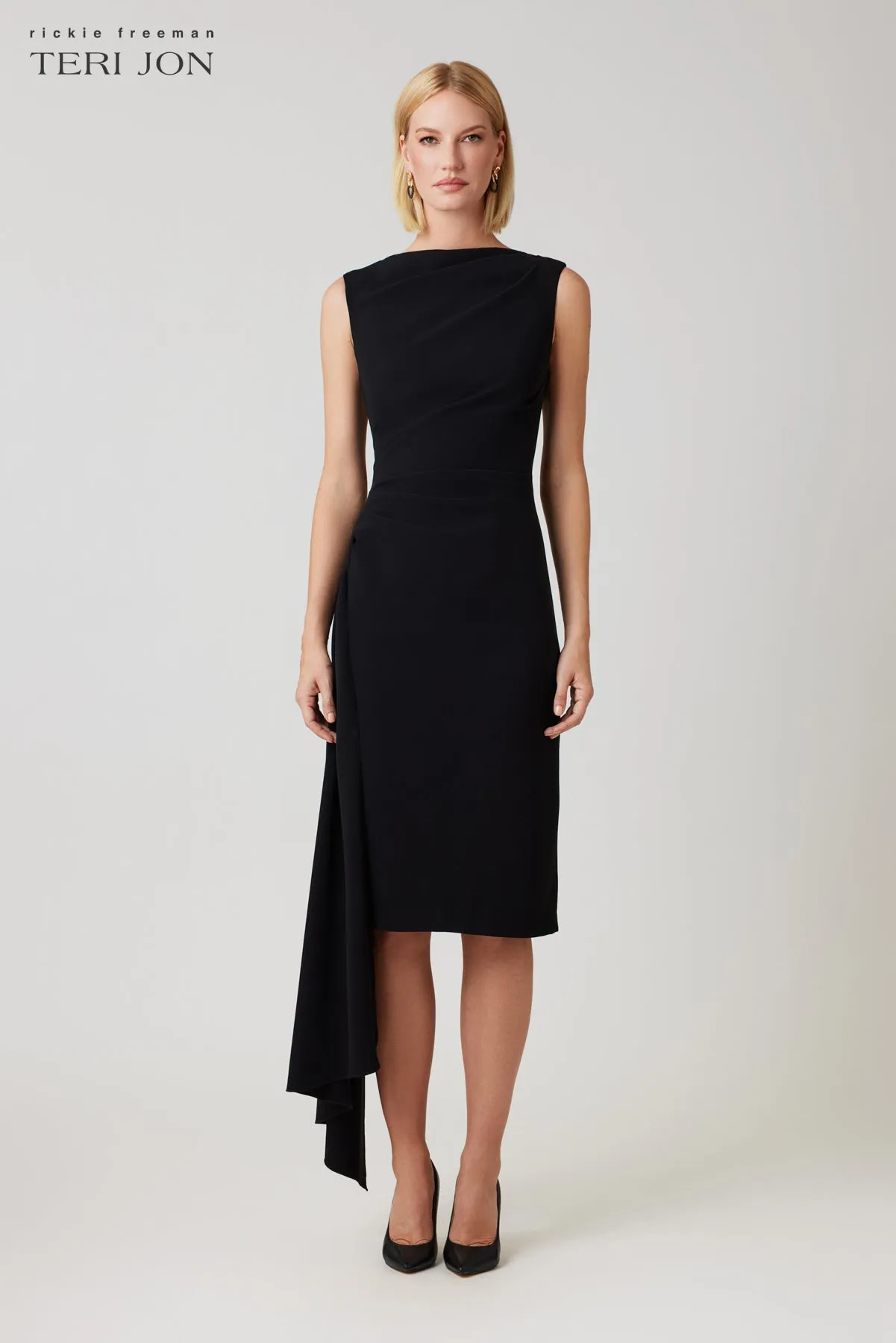 Crepe Asymmetrical Hem Ruched Side Dress sold by Teri Jon product image thumbnail 2