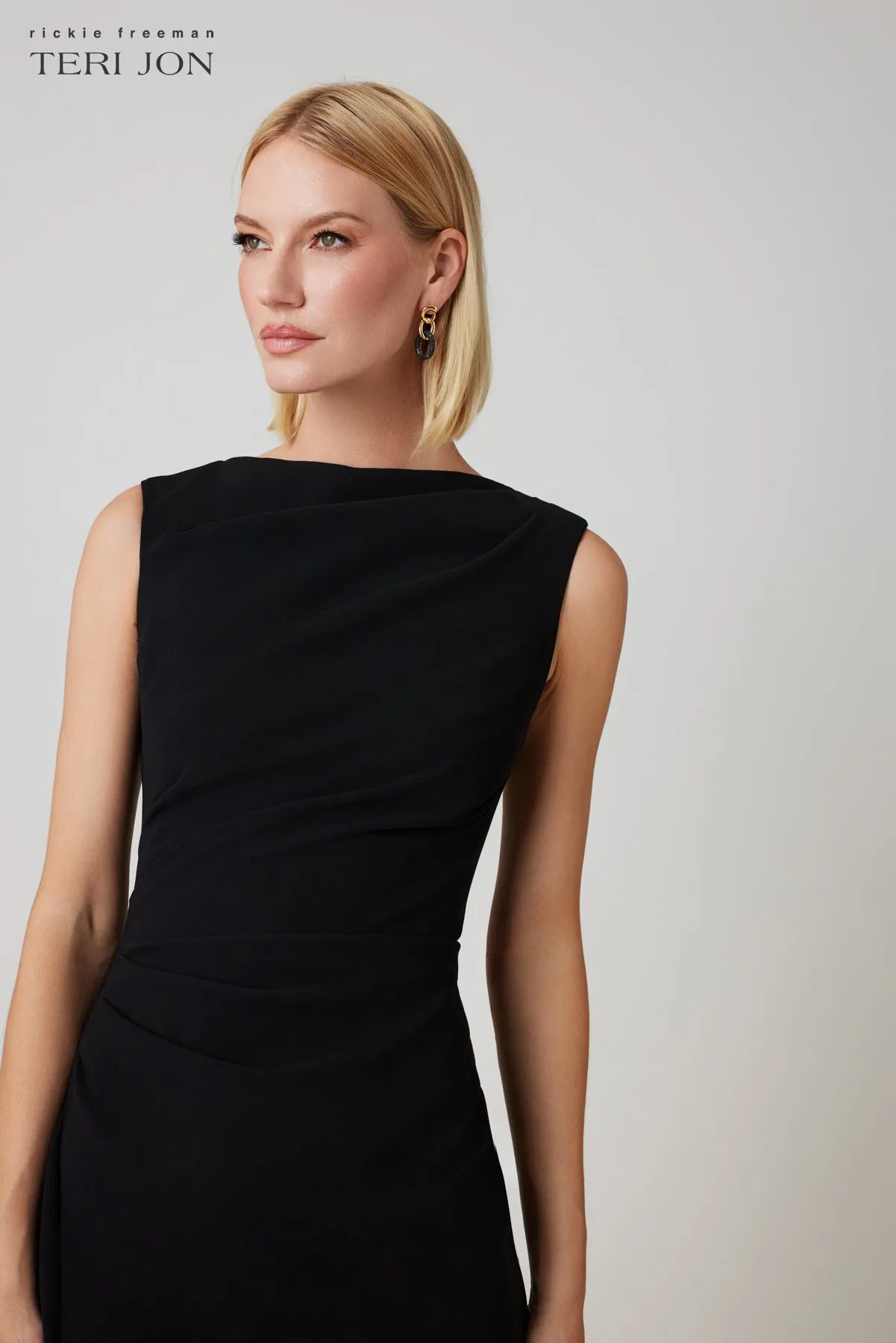 Crepe Asymmetrical Hem Ruched Side Dress sold by Teri Jon product image thumbnail 3