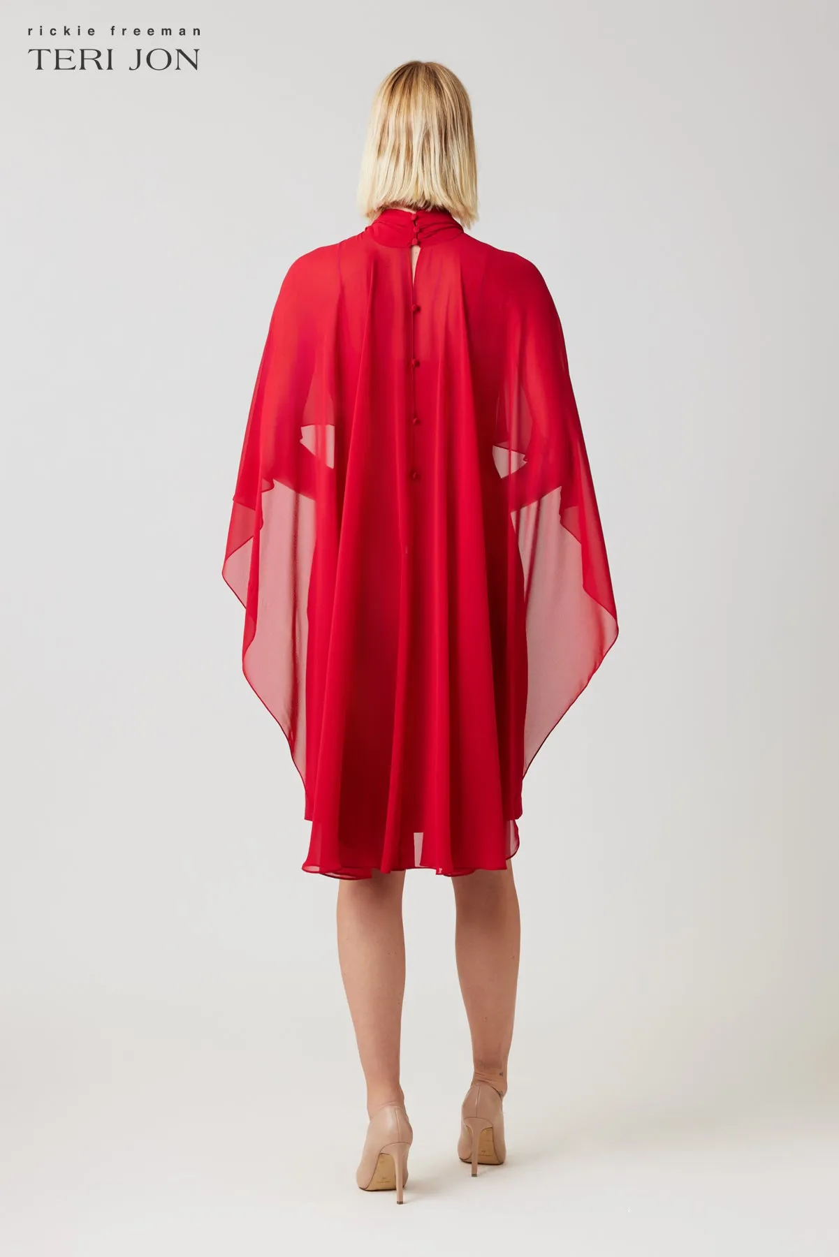 Crepe Slip Dress Chiffon Tie Neck Cape sold by Teri Jon product image thumbnail 4