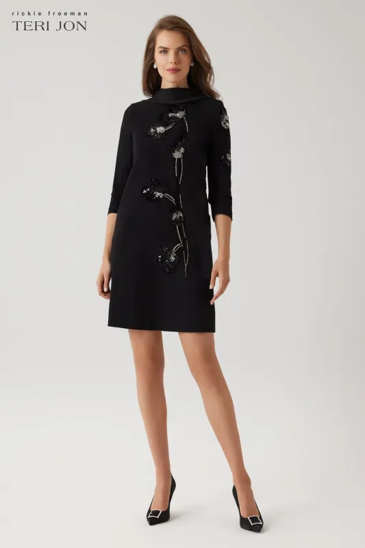 Crepe Cowl Neck Beaded Flower Dress sold by Teri Jon