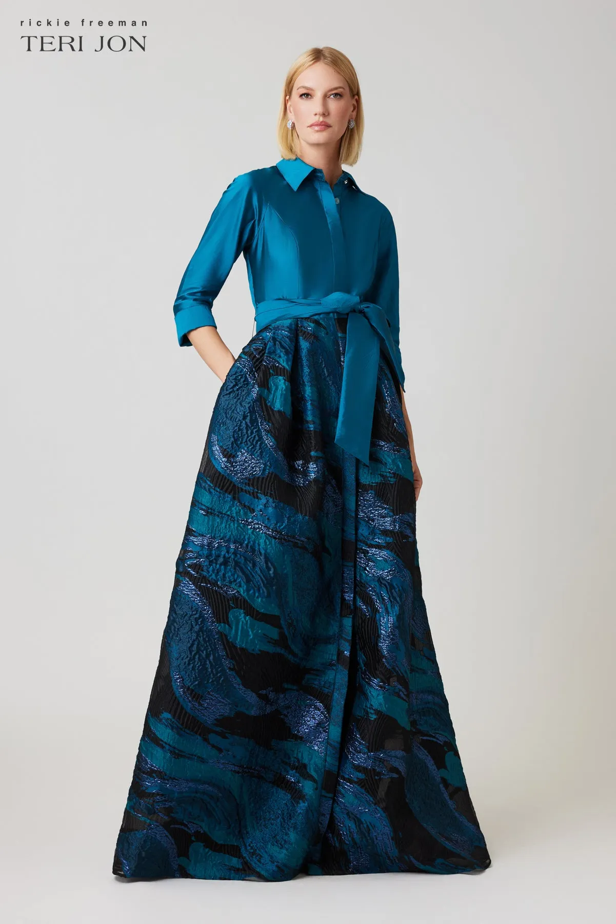 Jacquard Pattern Skirt Shirt Waist Gown sold by Teri Jon product image thumbnail 2