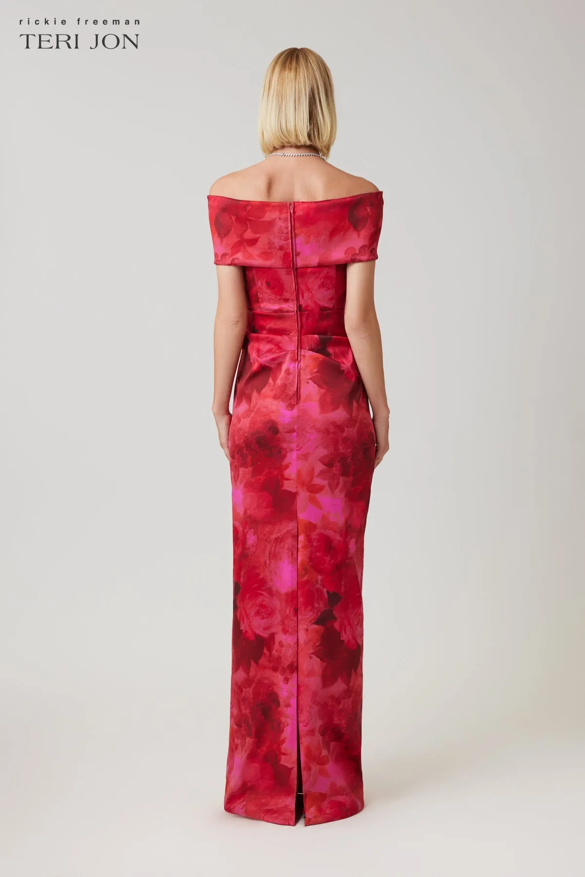 Floral Stretch Mikado Ruched Off The Shoulder Gown sold by Teri Jon product image thumbnail 4