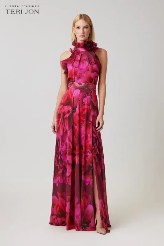 Chiffon Floral Organza Halter Gown sold by Teri Jon
